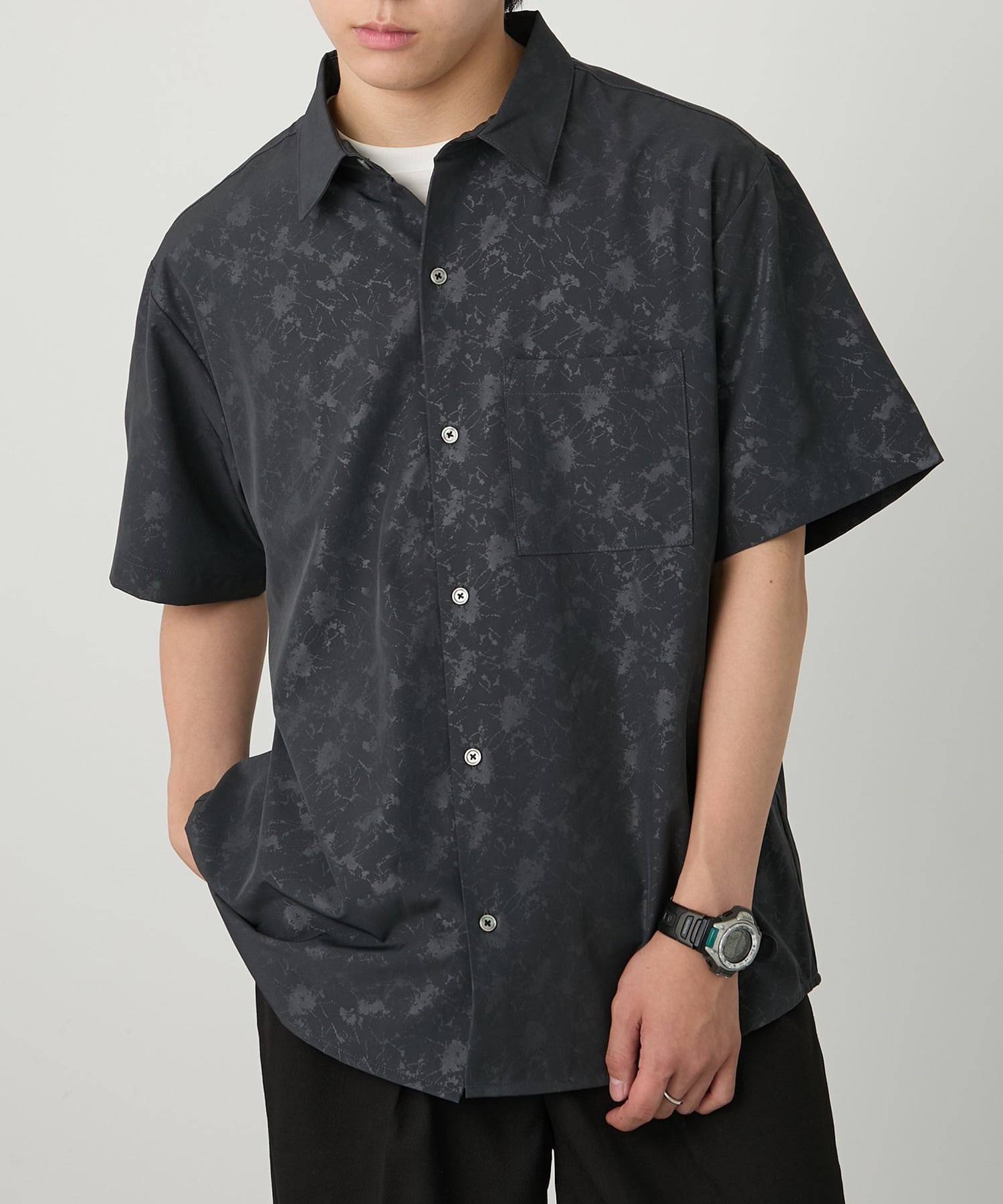 SETUP7 SETUP7/TPUエンボス総柄シャツ 6473-414 セットアップセブン トップス シャツ・ブラウス グレー ブラック