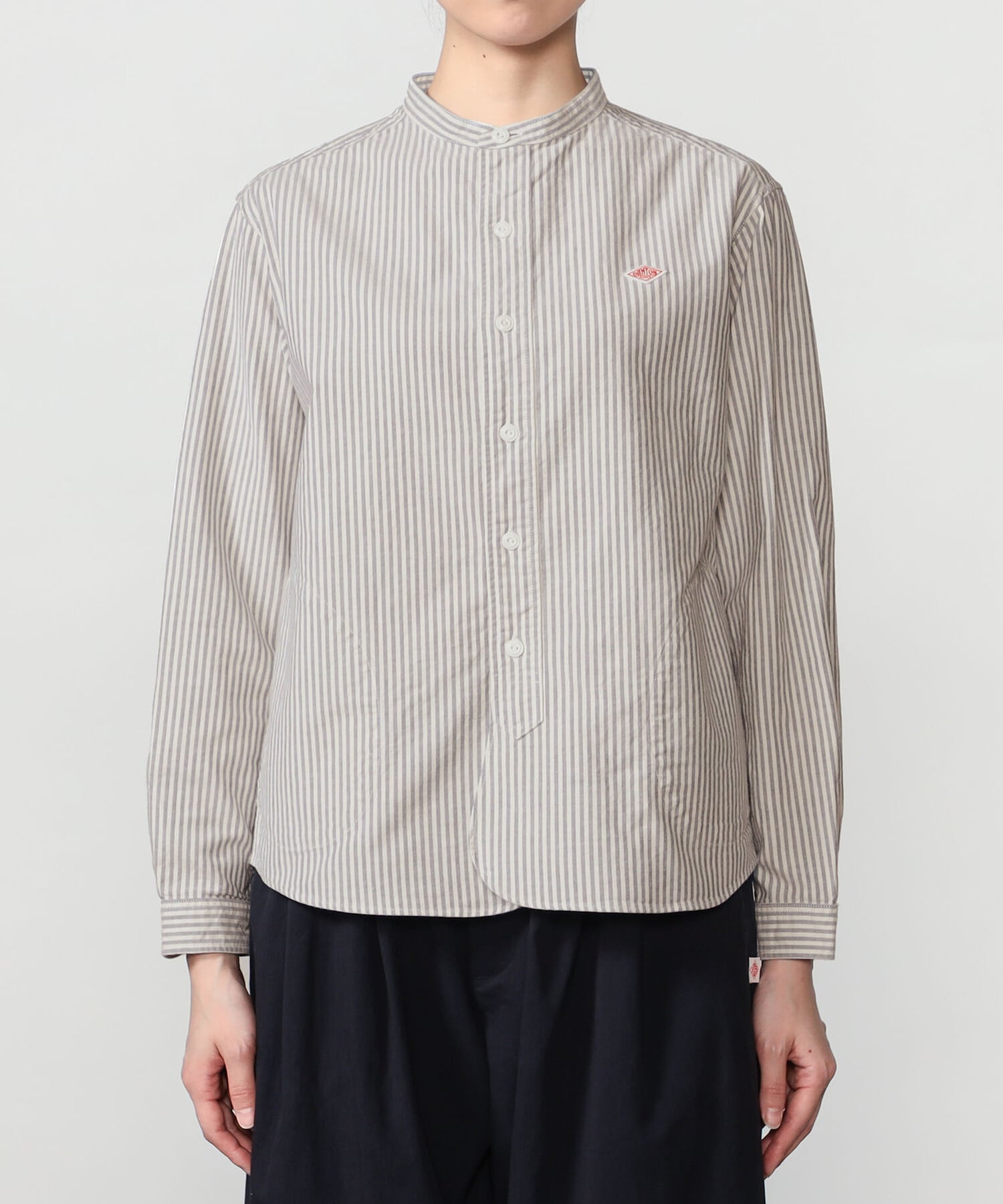 Bshop DANTON ｜ オックスフォード バンドカラーシャツ STRIPE WOMEN ビショップ トップス シャツ・ブラウス ネイビー