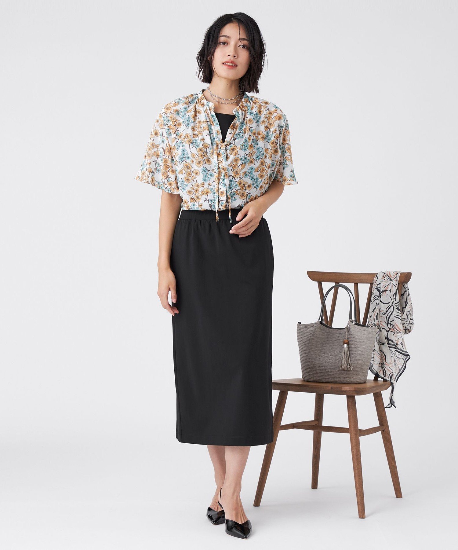 TRANS WORK 【ウォッシャブル】フラワープリントブラウス トランスワーク トップス シャツ・ブラウス オレンジ