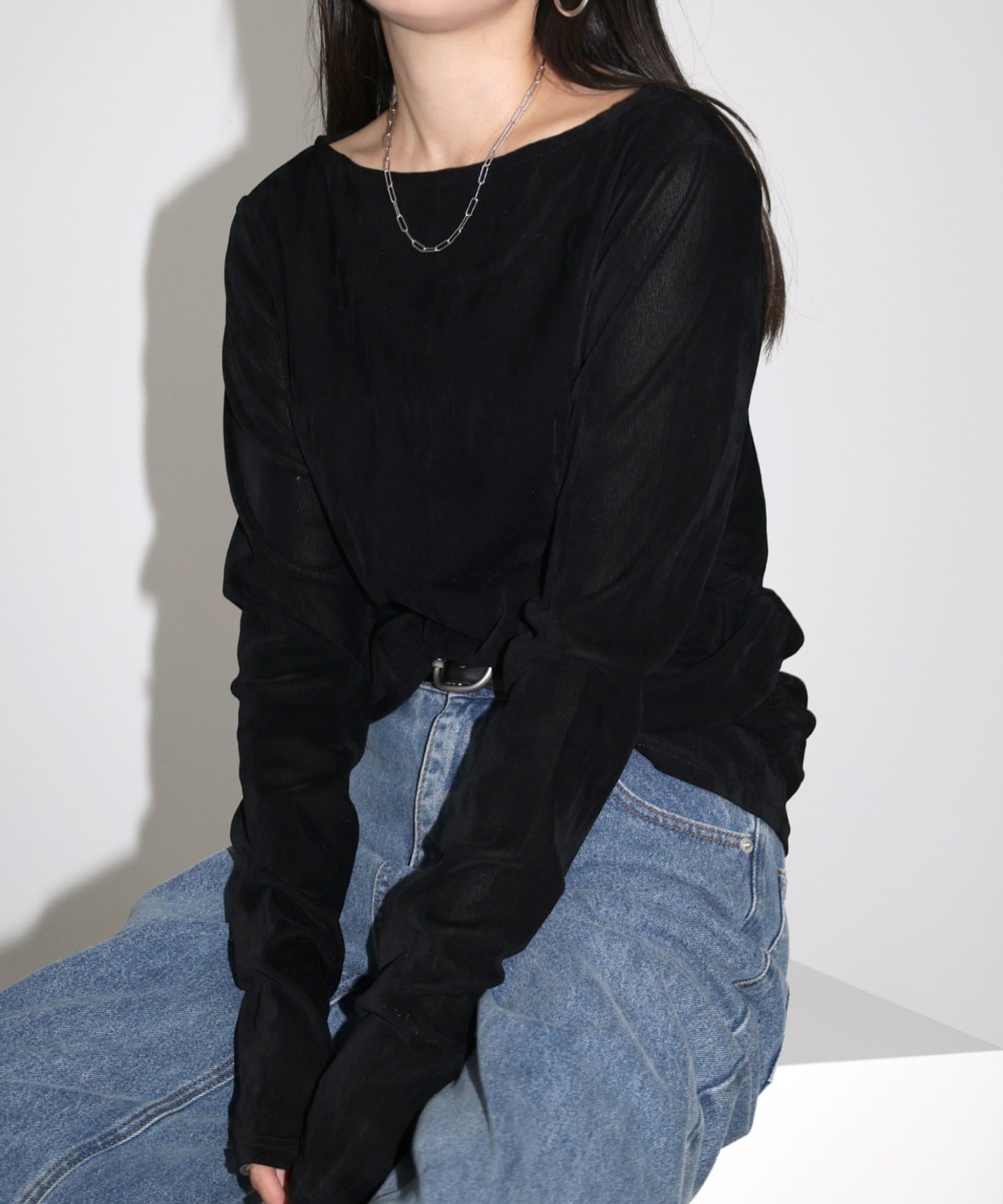 andme ベロア チュール サイド ギャザー ?袖 トップス アンドミー トップス カットソー・Tシャツ グレー ホワイト ブラウン ブラック【送料無料】