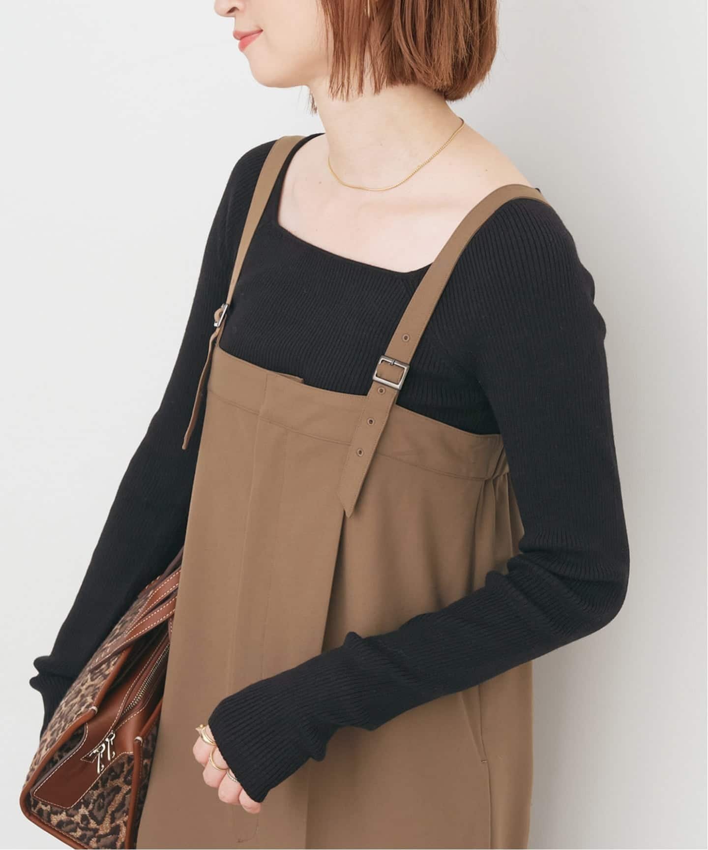 Spick & Span 《手洗い可》スクエアリブニット スピックアンドスパン トップス ニット ブラウン ブラック ベージュ【送料無料】