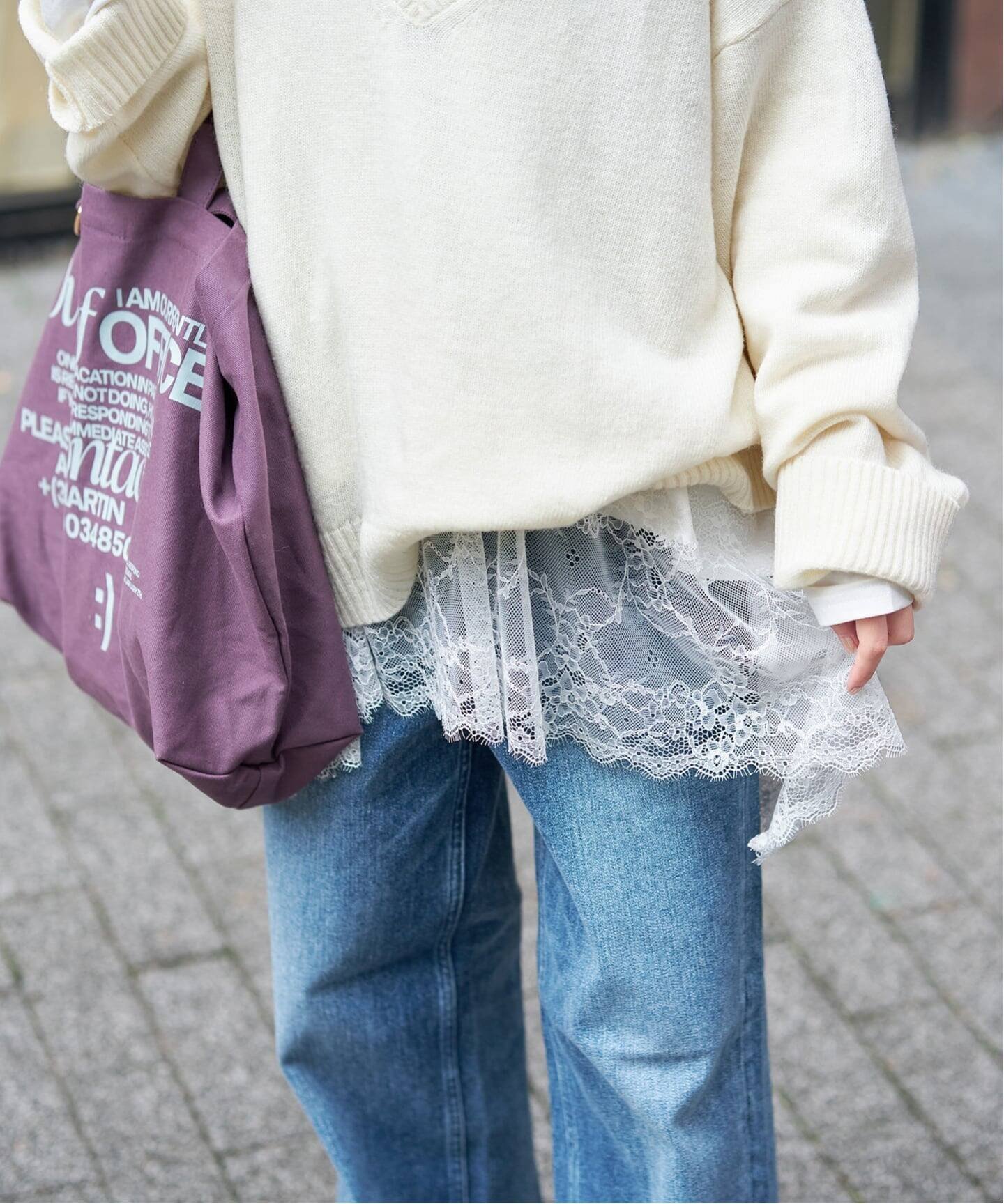 SLOBE IENA 《追加予約》レースコンビカットソー スローブ イエナ トップス カットソー・Tシャツ ブラック ホワイト【送料無料】のサムネイル