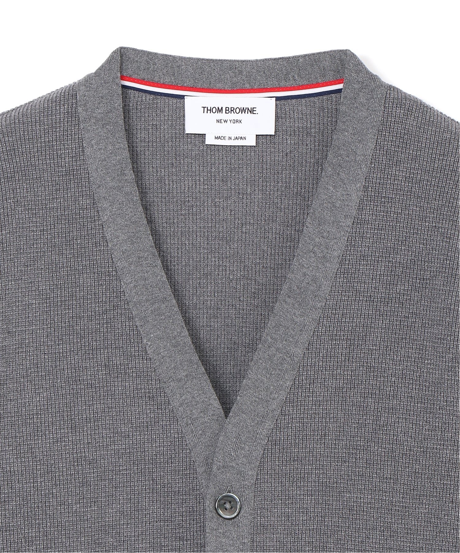 THOM BROWNE V NECK CARDIGAN W/ 4 BAR INTARSIA TRIM IN TEXTRED トムブラウン トップス カーディガン グレー【送料無料】