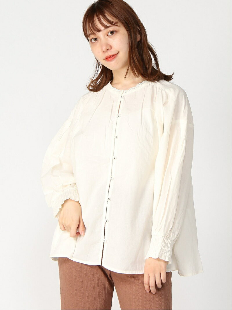 【SALE／70%OFF】Samansa Mos2 衿レース袖口シャーリングブラウス サマンサモスモス トップス シャツ・ブラウス ホワイト ベージュ ネイビー グレーのサムネイル