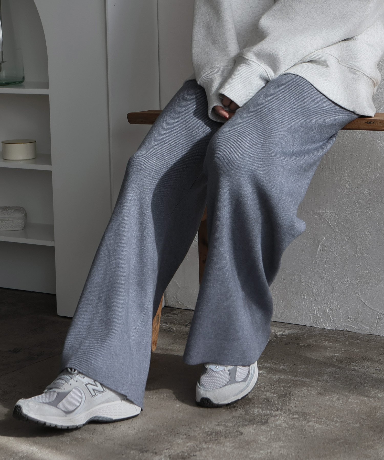 ニットワイドパンツ ヴィータフェリーチェ パンツ その他のパンツ ベージュ ブラウン ブラック グレー