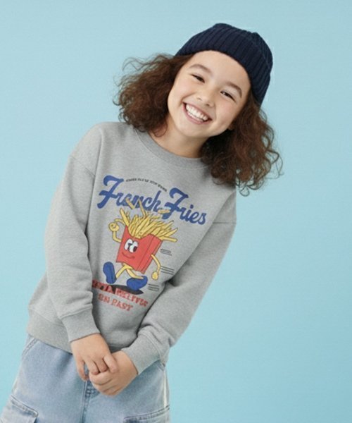 GLAZOS 【SKIT0LY】【毛玉になりにくい】FOODプリントトレーナー ナルミヤオンライン トップス スウェット・トレーナー グレー