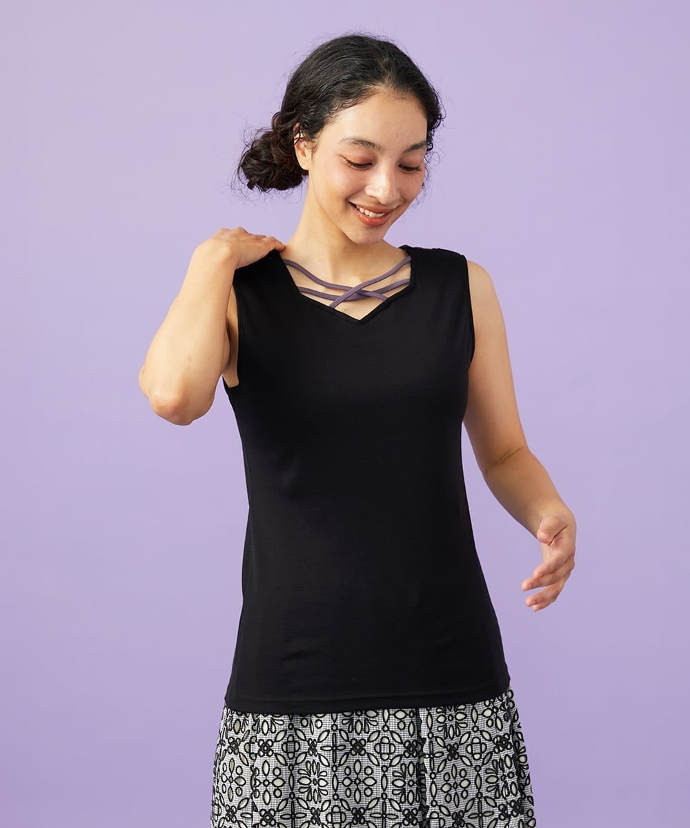 Jocomomola 【2WAY】フラワー刺繍シフォンタンクトップ ホコモモラ トップス カットソー・Tシャツ ホワイト ブラック ピンク