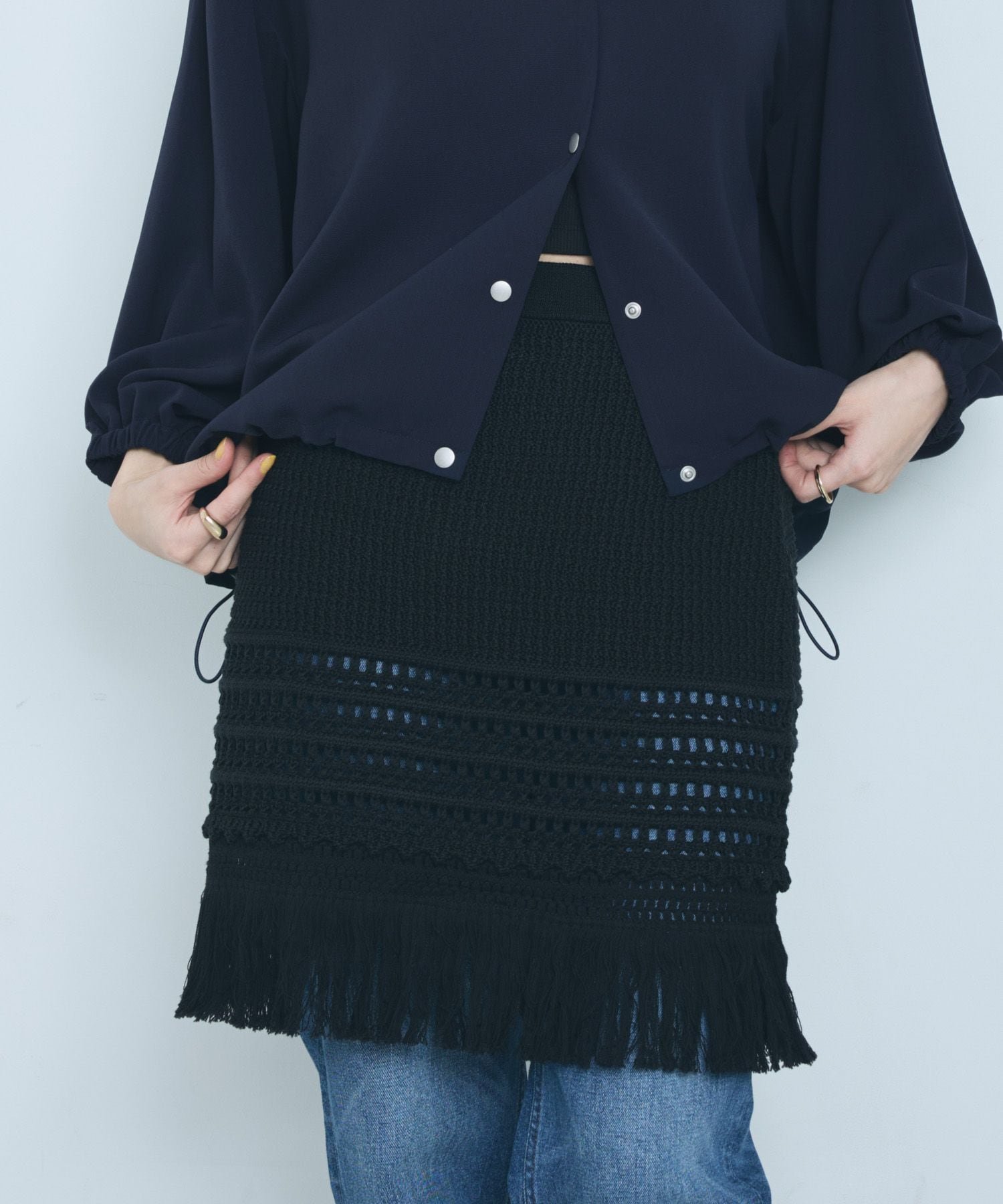 【SALE／50%OFF】LEPSIM 5ゲージフリンジレイヤードスカート レプシィム スカート その他のスカート ブラック ベージュ