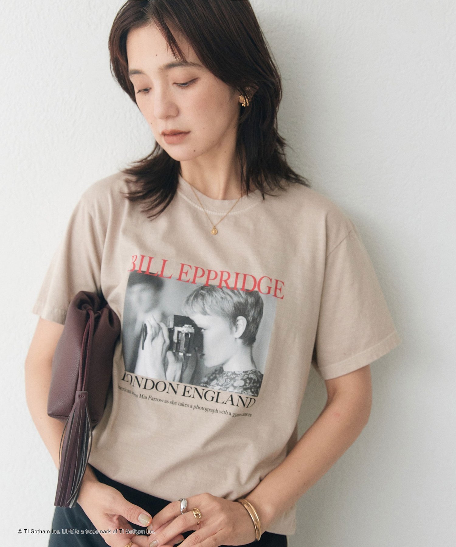 RIVE DROITE 【LIFE PC】 Focus Photo Tee リヴドロワ トップス カットソー・Tシャツ ベージュ ブラウン ホワイト