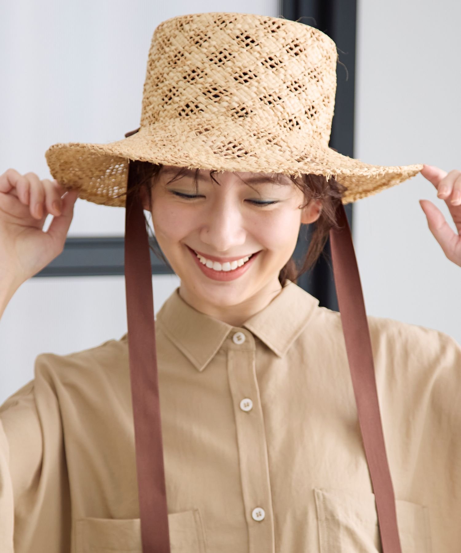 【SALE／20%OFF】LEPSIM つば広ラフィアハット レプシィム 帽子 ハット ベージュ
