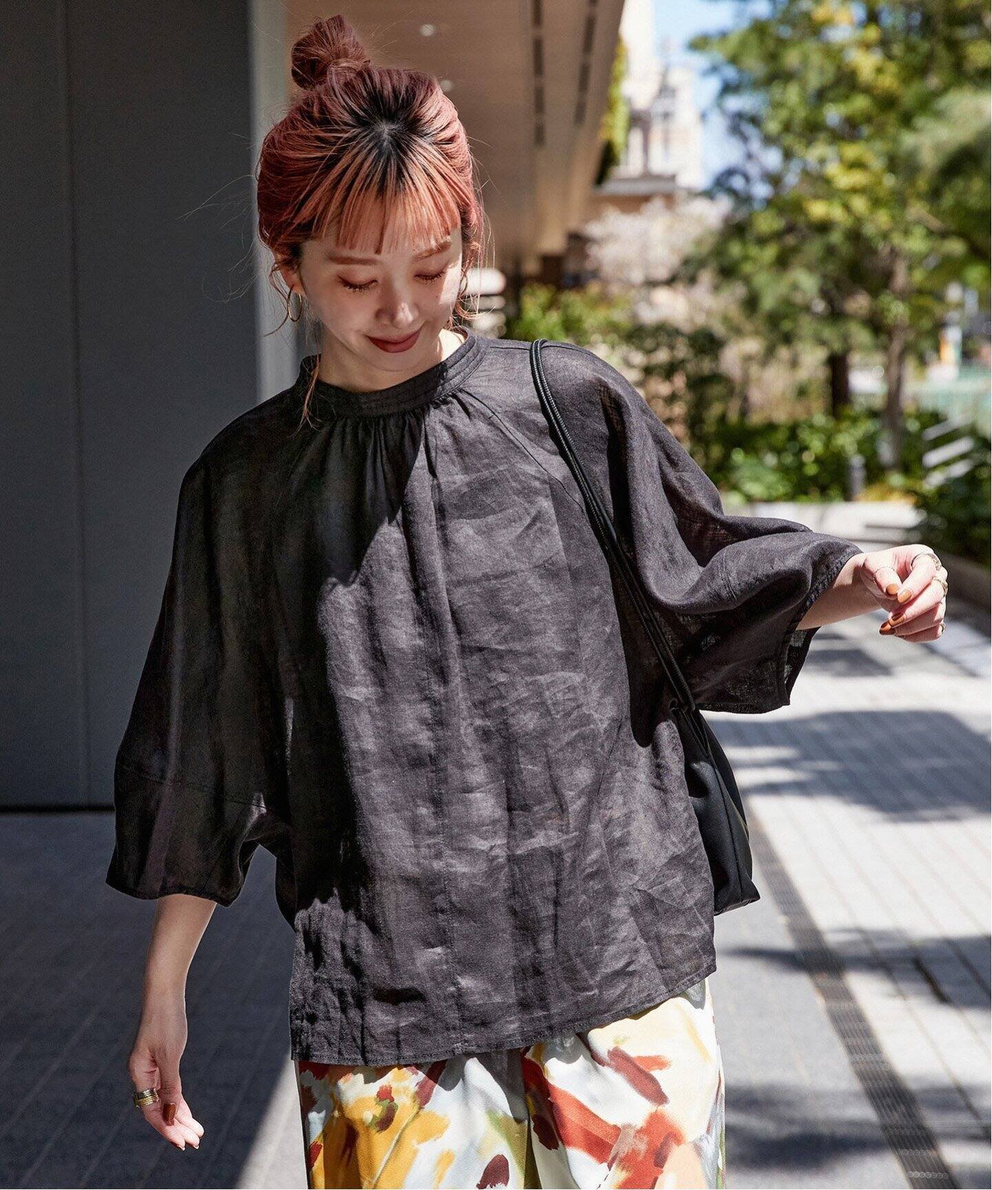 【SALE／19%OFF】B.C STOCK 《追加4》手洗い可 / フレンチリネン2wayブラウス ベーセーストック トップス シャツ・ブラウス ブラック ホワイト カーキグリーン ピンク【送料無料】のサムネイル