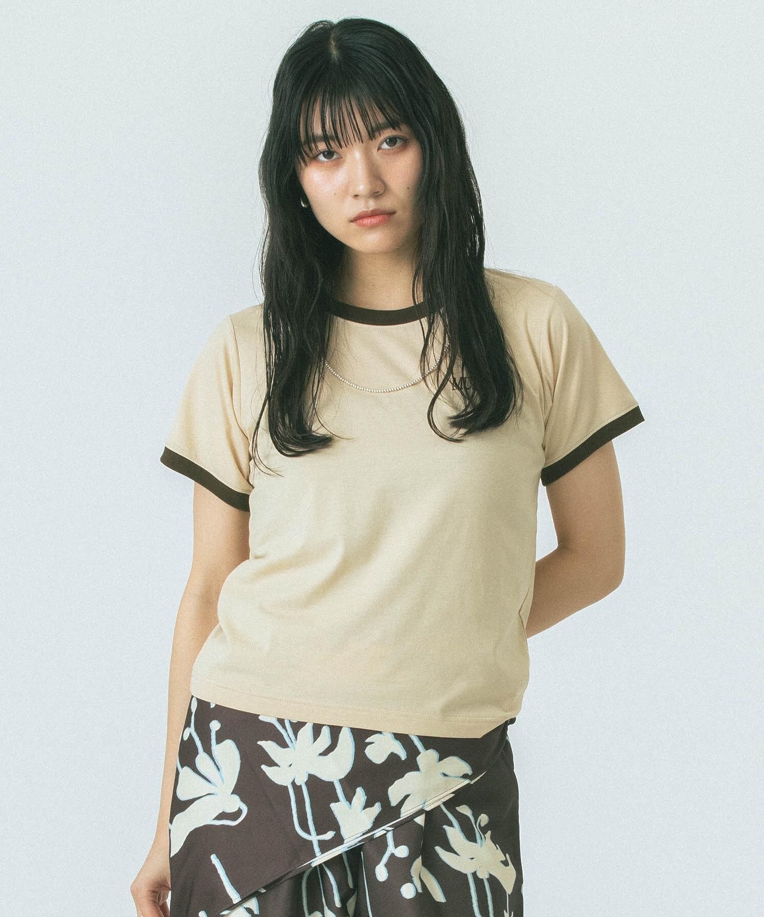 ROSE BUD RINGER TEE ローズバッド トップス カットソー・Tシャツ ネイビー ベージュ