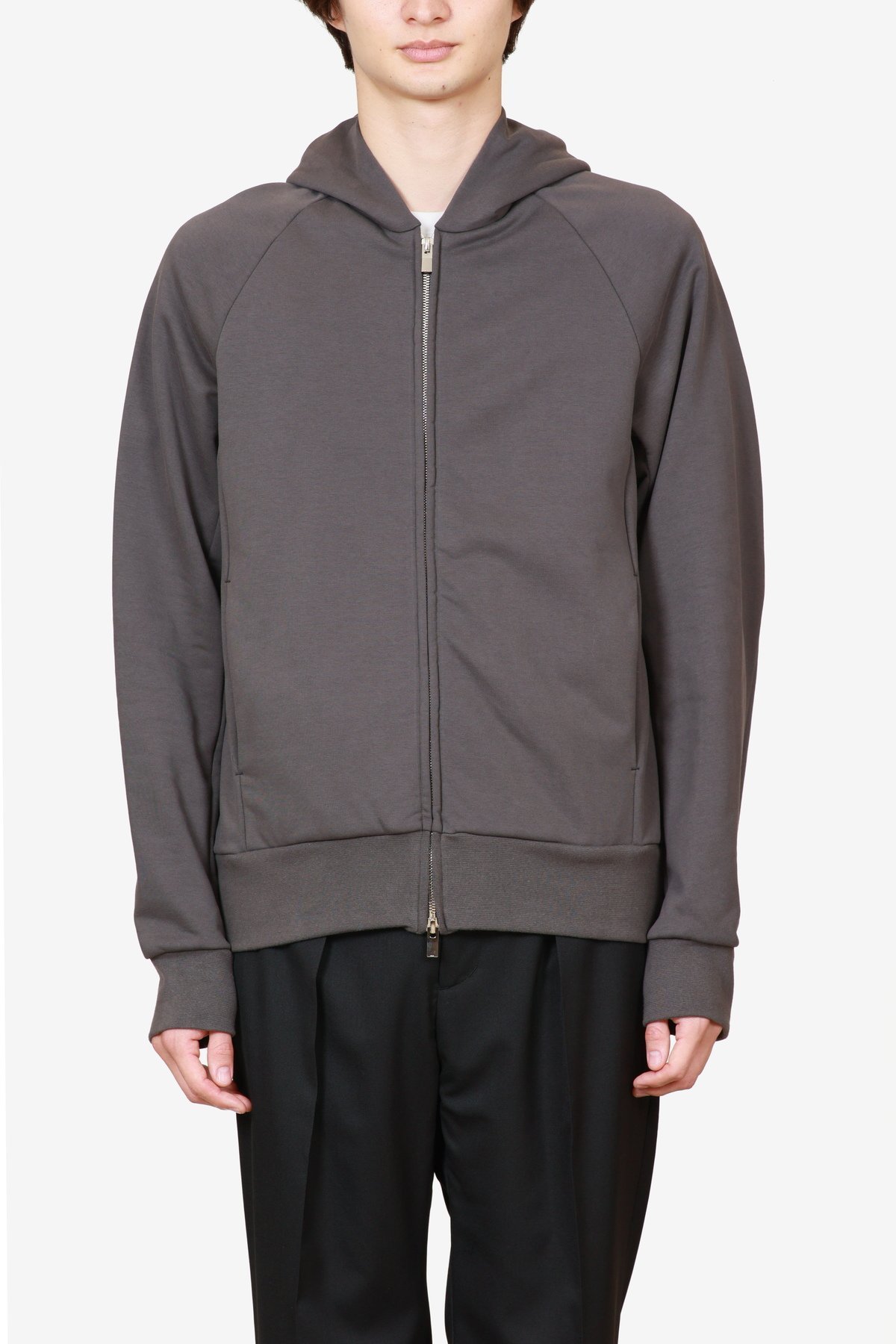 ATTACHMENT コットンストレッチテリー ジップアップフーディ アタッチメント トップス スウェット・トレーナー グレー ブラック【送料無料】