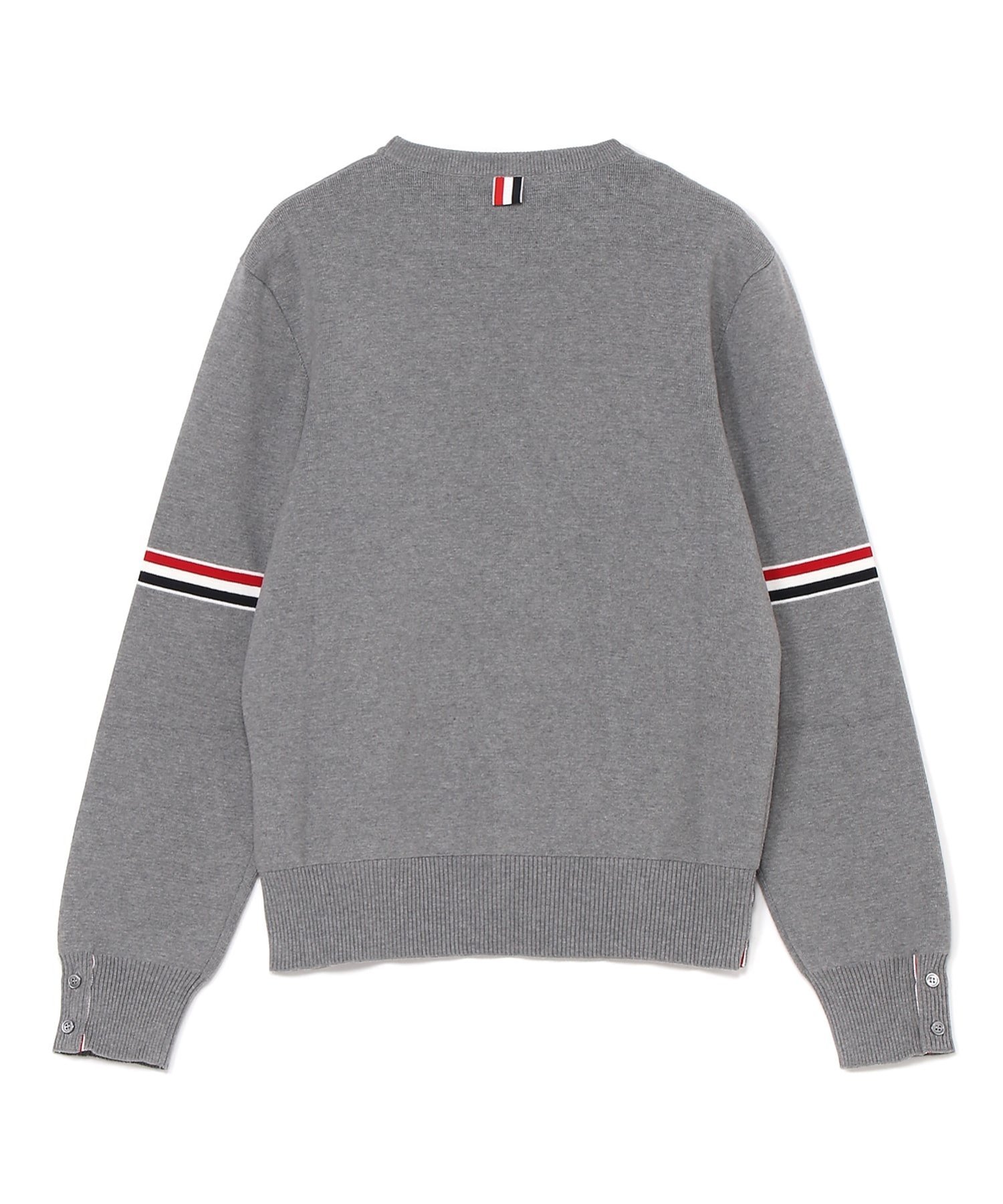 THOM BROWNE MILANO STITCH CREW NECK PULLOVER W/ RWB STEIPE SLEEVES IN COTTON トムブラウン トップス ニット グレー ネイビー【送料無料】