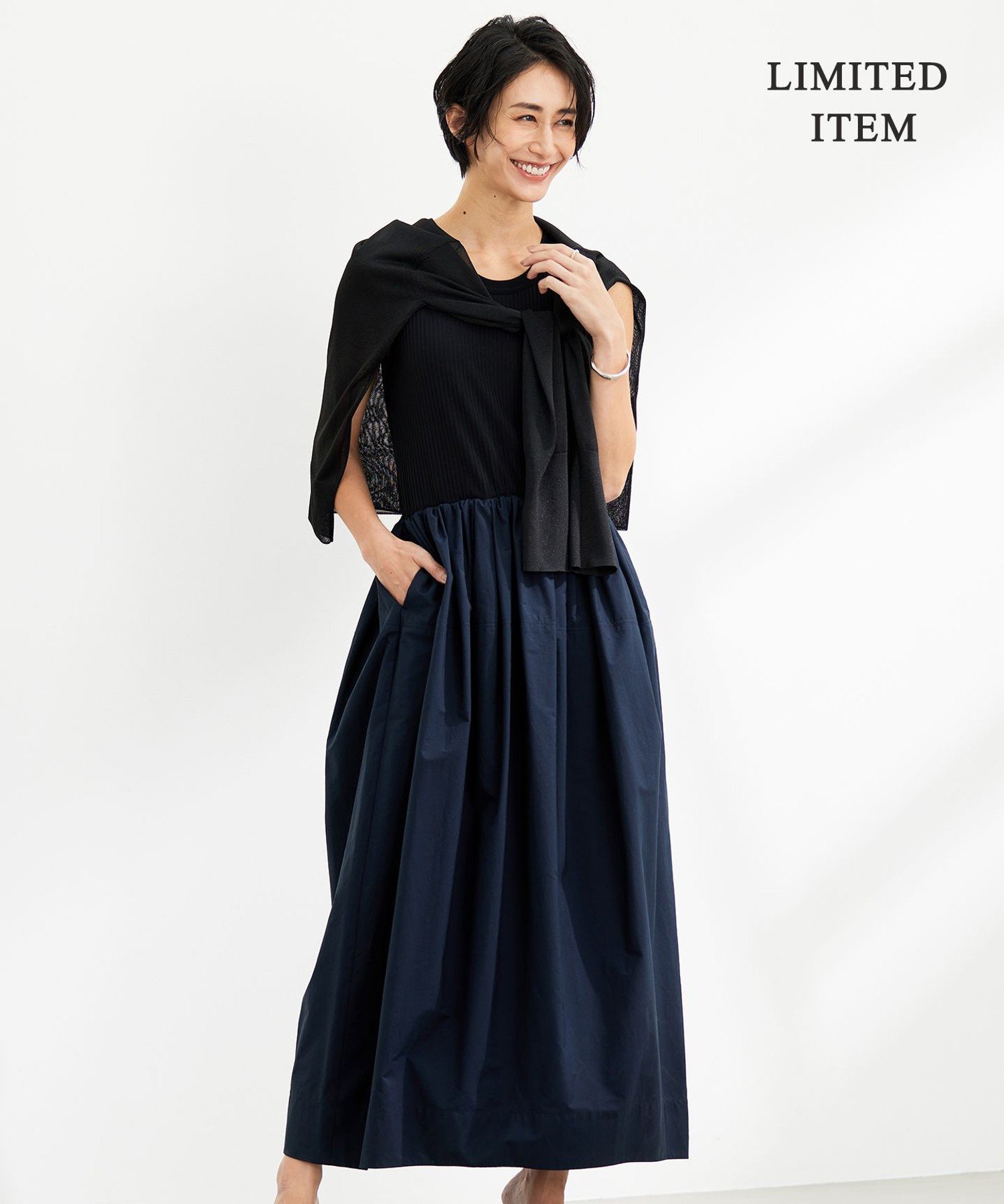 ICB 【WEB限定・洗える】 リブコンビタイプライター ワンピース アイシービー ワンピース・ドレス ワンピース ネイビー カーキグリーン ブラック