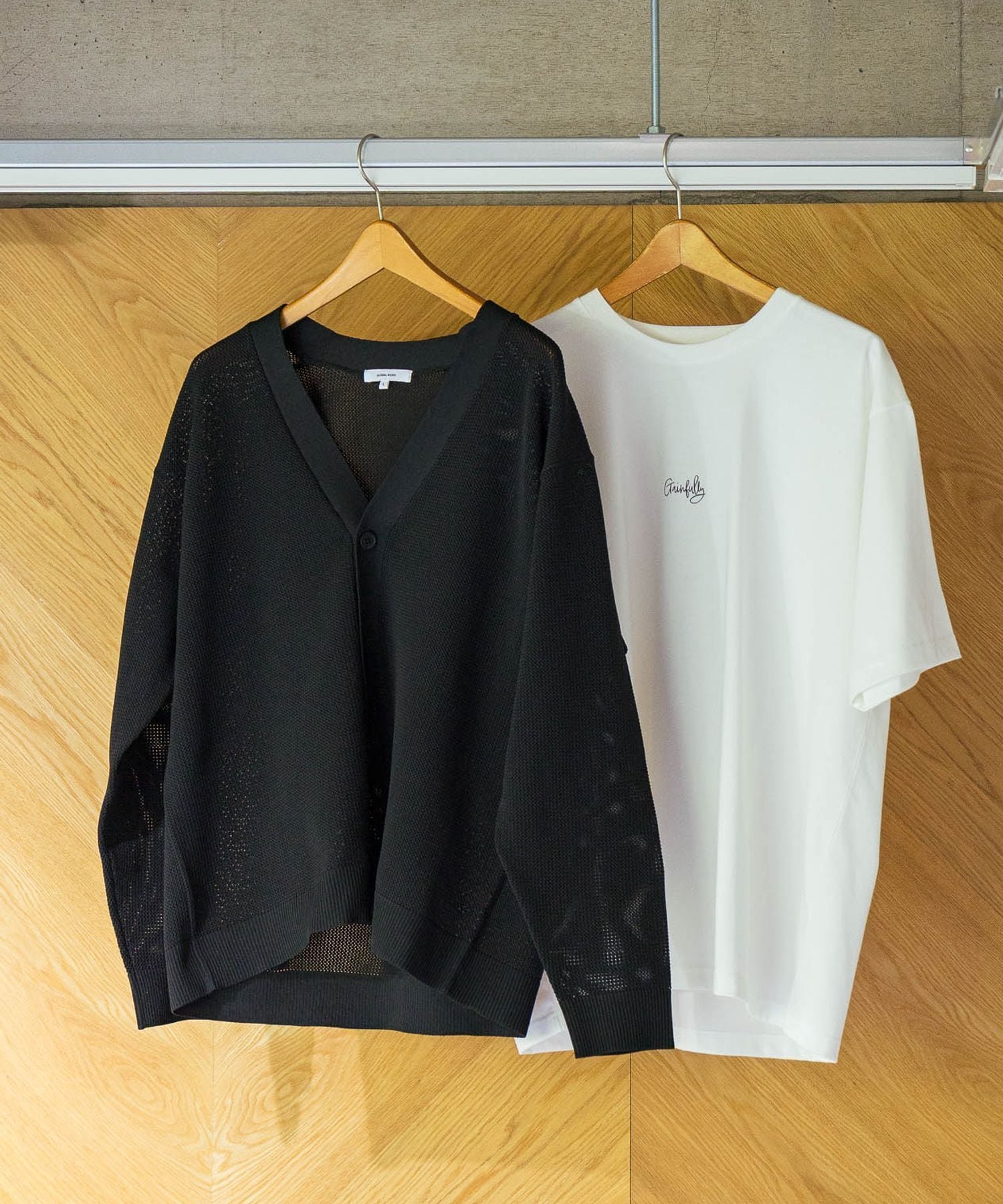 トクトク2SETカーディガン&プリントTシャツ/525965 グローバルワーク トップス カットソー・Tシャツ ホワイト ブラック ネイビー ブラウン グリーン