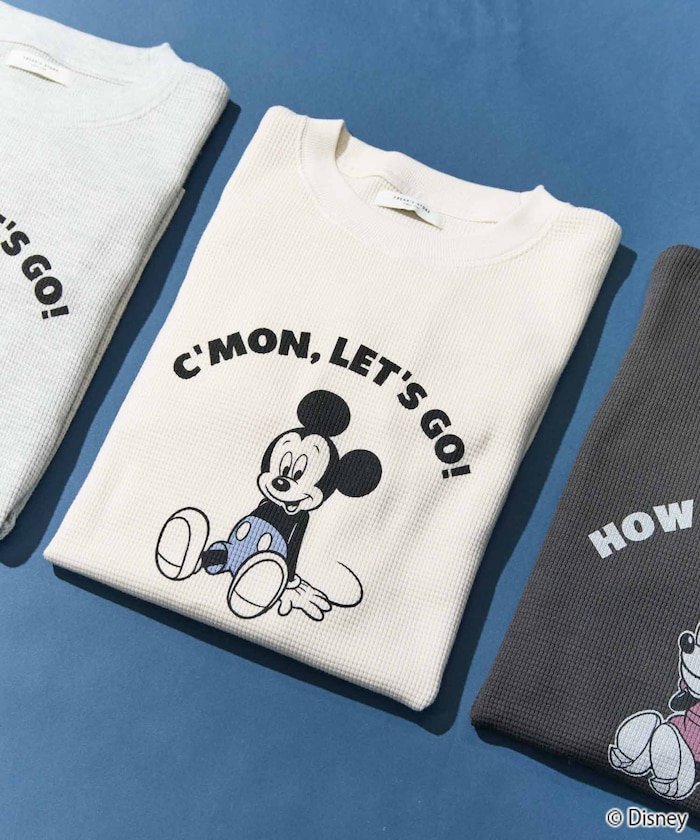 FREAK'S STORE 別注/Mickey Mouse/ミッキーマウス/ワッフル プリント ロングスリーブ Tシャツ【限定展開】 25AW フリークスストア トップス カットソー・Tシャツ ブラック ホワイト ベージュ グレー【送料無料】のサムネイル
