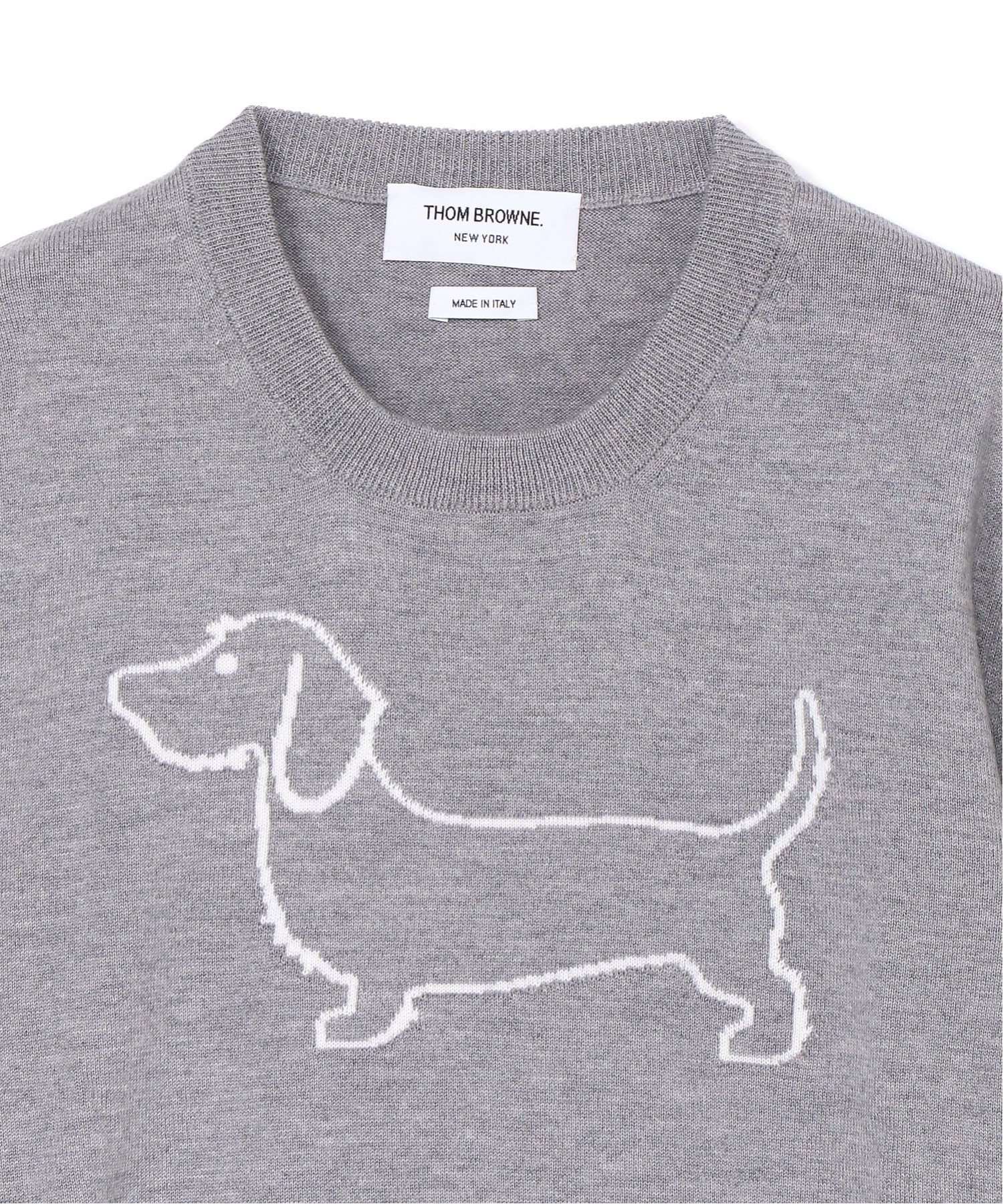 THOM BROWNE HECTOR ICON INTARSIA CREW NECK PULLOVER IN MERINO WOOL W/4 BAR STRIPE トムブラウン トップス ニット グレー【送料無料】