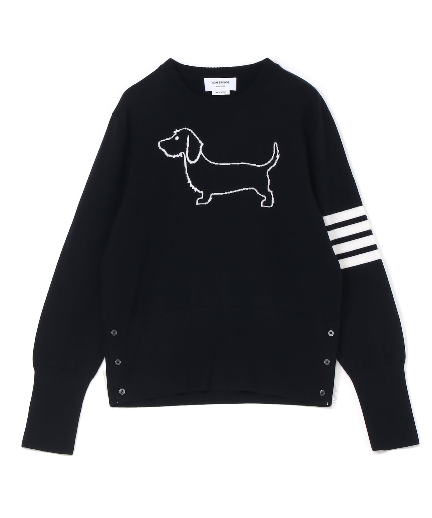 HECTOR ICON INTARSIA CREW NECK PULLOVER IN MERINO WOOL W/4 BAR STRIPE トムブラウン トップス ニット グレー ネイビー