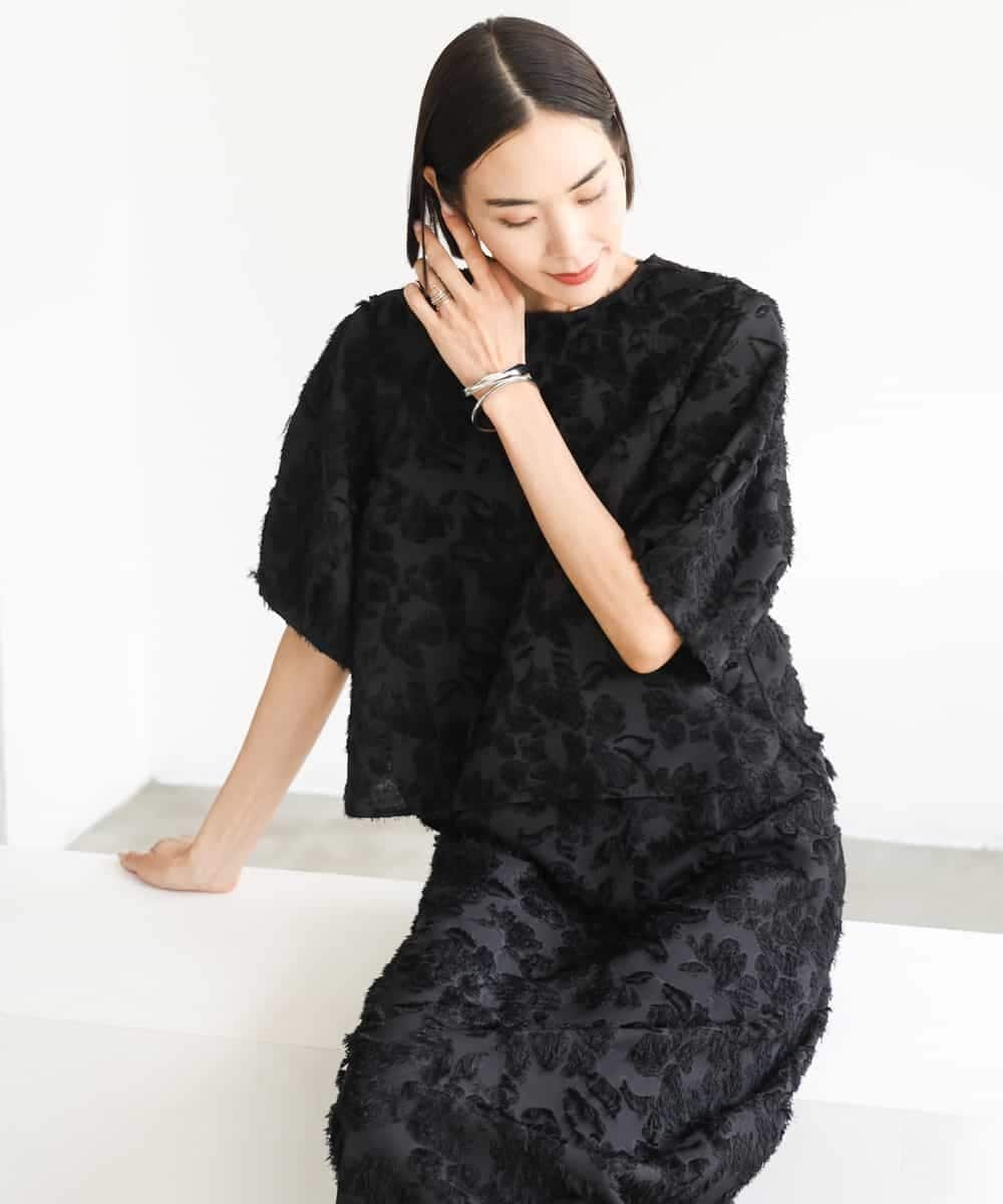 MICHEL KLEIN [セットアップ対応]フラワージャカードブラウス ミッシェルクラン トップス シャツ・ブラウス ブラック ホワイト