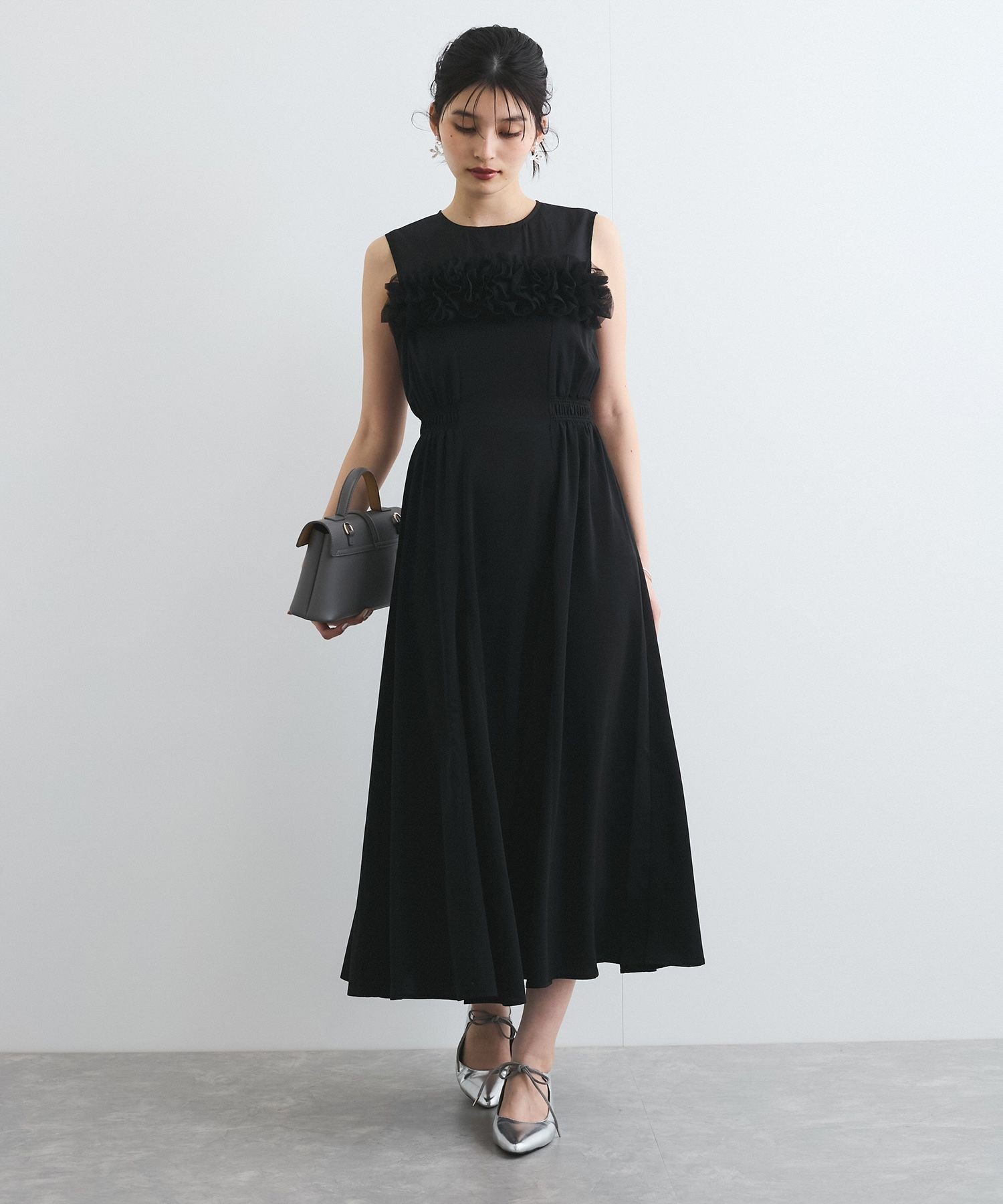 VIS 【VIS DRESS】チュールフラワードッキングワンピース ビス ワンピース・ドレス ワンピース ブラック