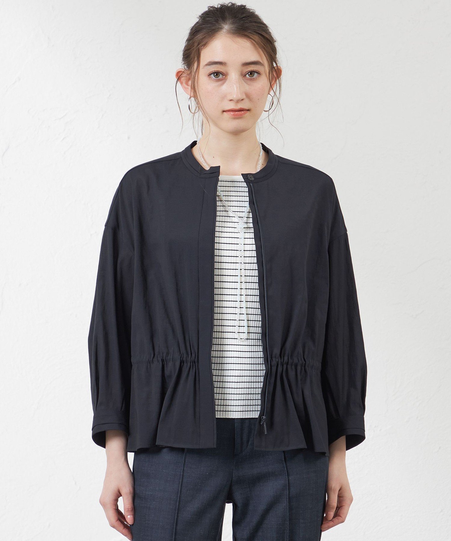 【SALE／50%OFF】AMACA ナチュラルドライオーガンジーバンドカラーシャツジャケット アマカ ジャケット・アウター その他のジャケット・アウター ベージュ ブラック【送料無料】