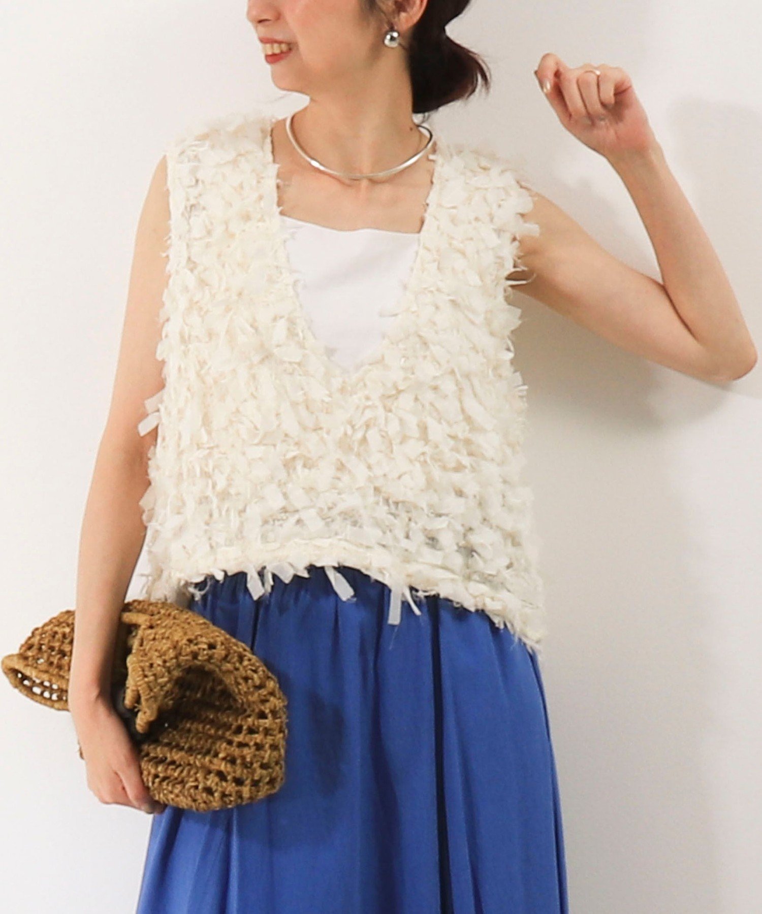 MICO COULIER フリンジベスト ノーリーズ トップス ベスト・ジレ ベージュ ブラック【送料無料】のサムネイル