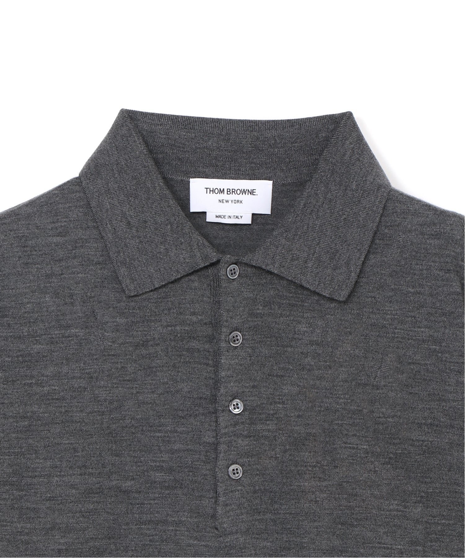 THOM BROWNE SHORT SLEEVE POLO IN FINE MERINO WOOL トムブラウン トップス ポロシャツ グレー【送料無料】