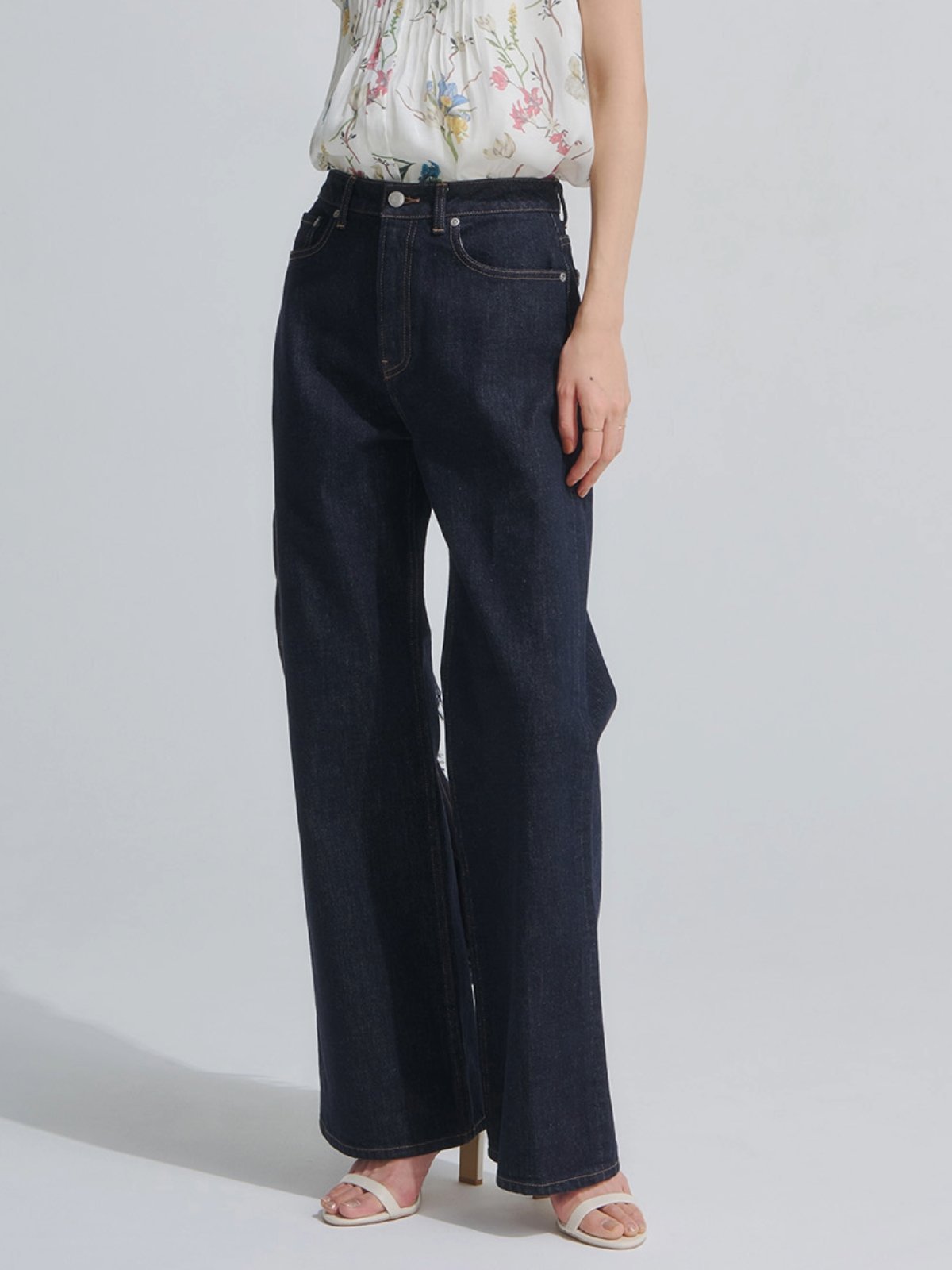 【0サイズあり】Wide leg denim アニュアンス パンツ ジーンズ・デニムパンツ ネイビー ベージュ
