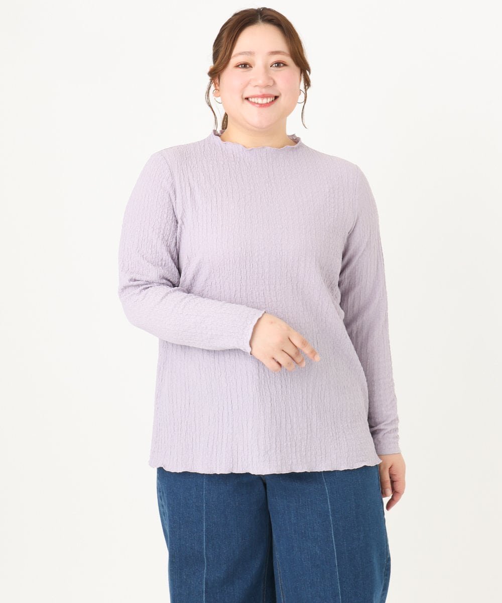 【大きいサイズ】ぽこぽこカットソー エウルキューブ トップス カットソー・Tシャツ ブラック ホワイト ブルー パープル