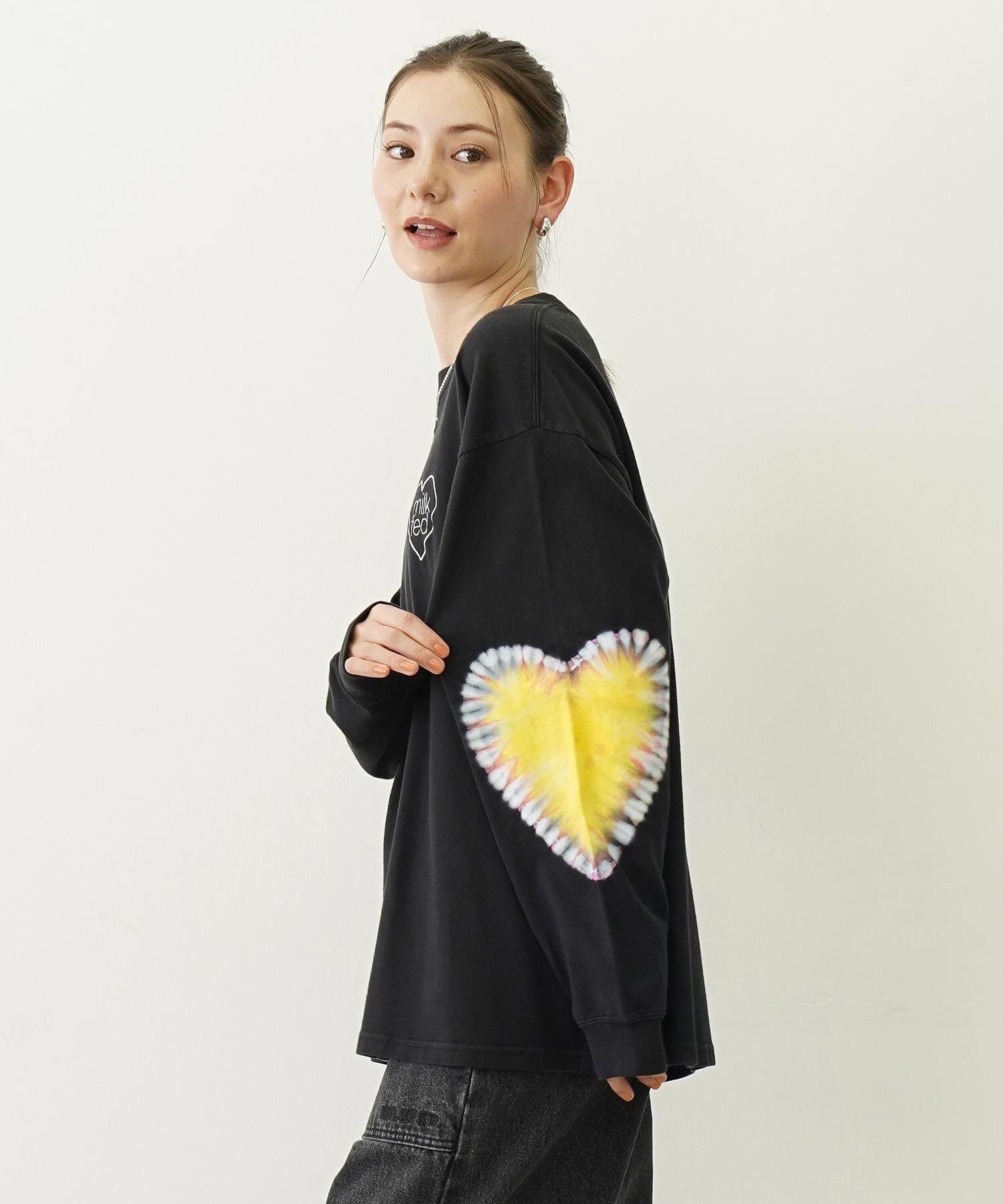MILKFED. TIE DYED HEARTS L/S TEE ミルクフェド トップス カットソー・Tシャツ ネイビー ブラック