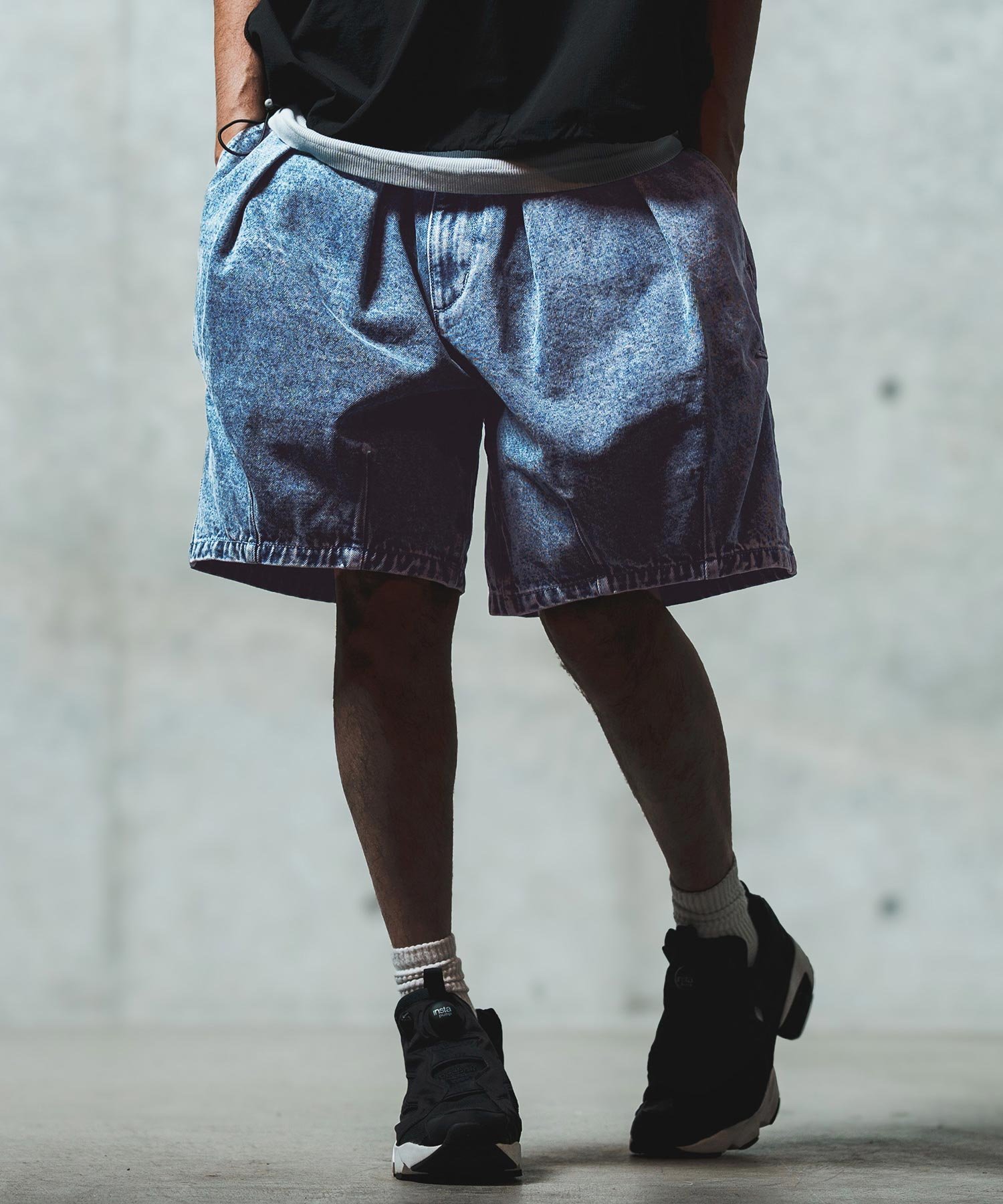 GLIMCLAP mp13555- Chemical wash denim shorts デニムショートパンツ カンビオ パンツ その他のパンツ ブラック ネイビー【送料無料】