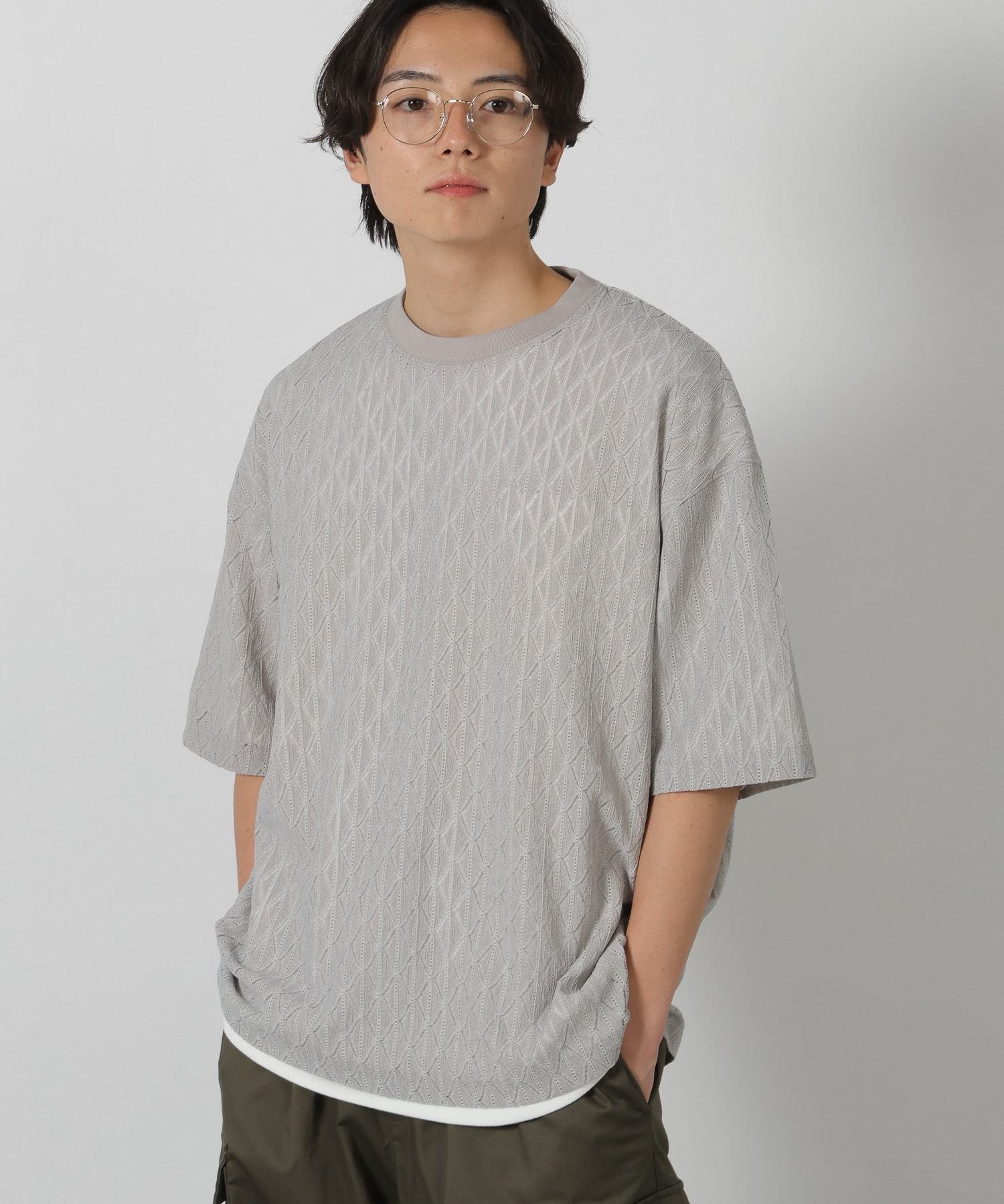 LAKOLE レースデザイン半袖T ラコレ トップス カットソー・Tシャツ ホワイト グレー ブラック