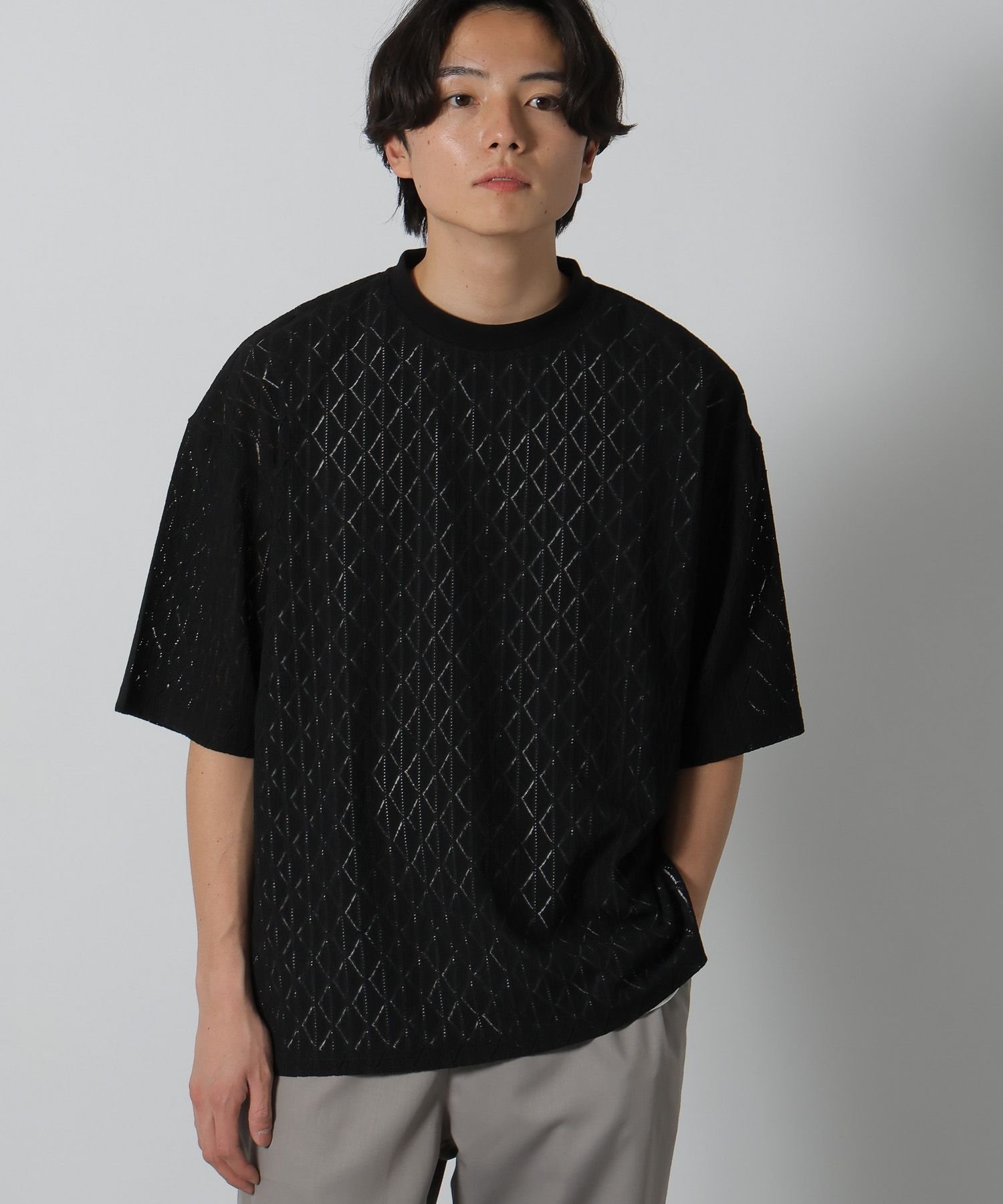 LAKOLE レースデザイン半袖T ラコレ トップス カットソー・Tシャツ ホワイト グレー ブラック