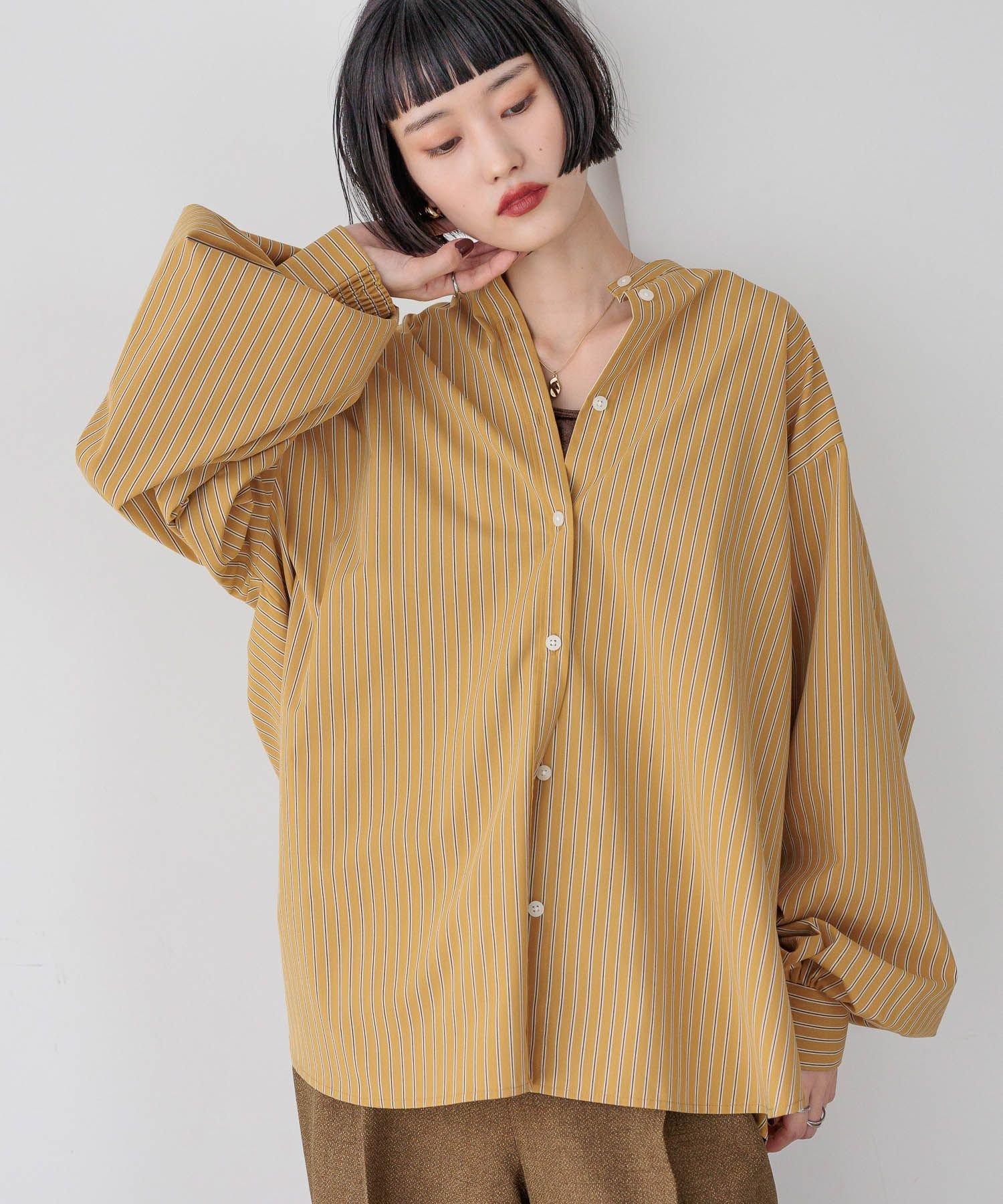 【SALE／20%OFF】LOWRYS FARM マルチストライプシャツ ローリーズファーム トップス シャツ・ブラウス イエロー ブラウン ブルー【送料無料】のサムネイル