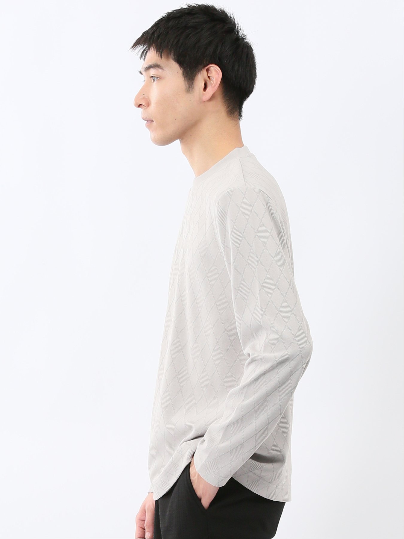 【SALE／10%OFF】m.f.editorial アーガイルジャガード クルーネック長袖Tシャツ 【26SS】 タカキュー トップス カットソー・Tシャツ グレー ネイビー