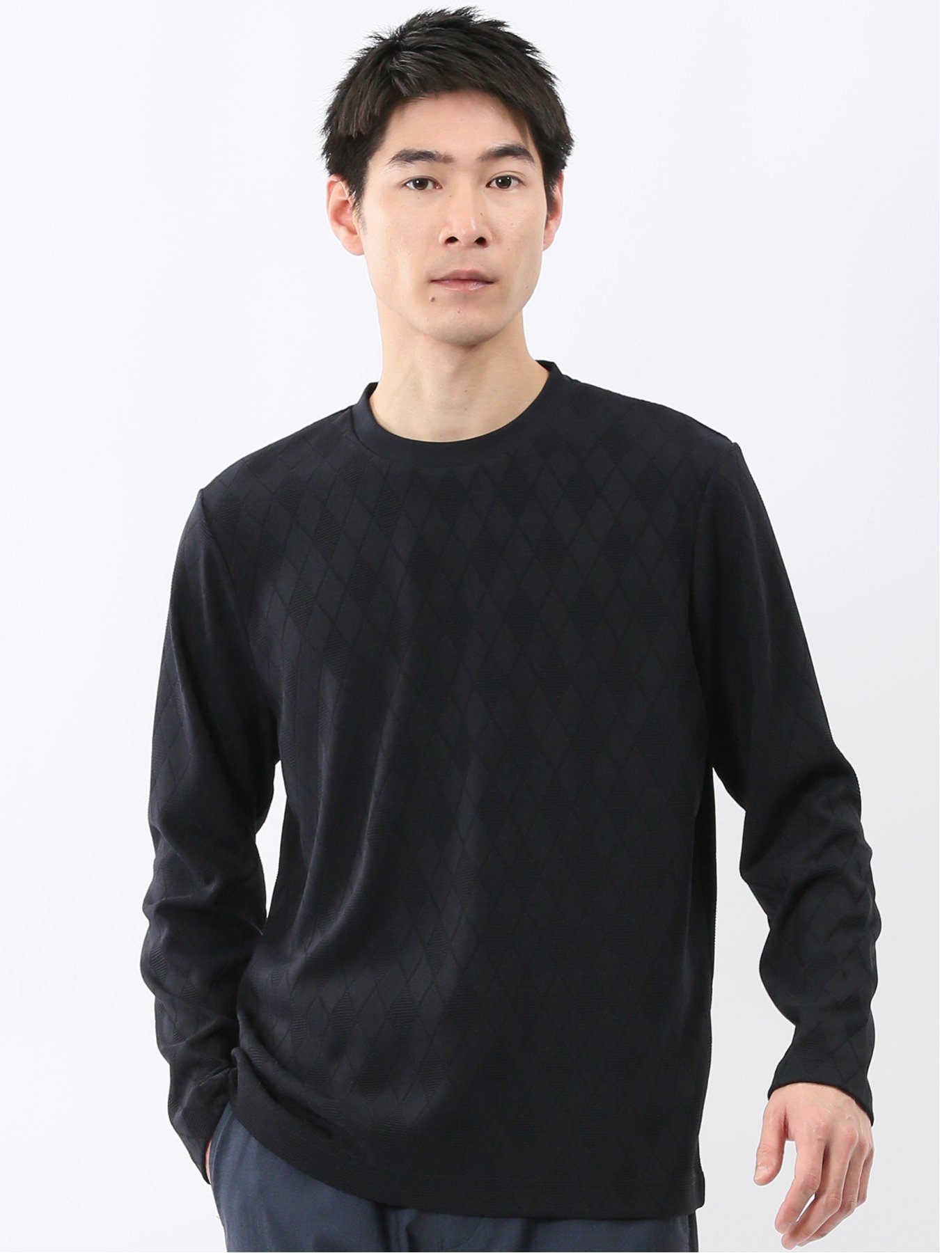 【SALE／10%OFF】m.f.editorial アーガイルジャガード クルーネック長袖Tシャツ 【26SS】 タカキュー トップス カットソー・Tシャツ グレー ネイビー