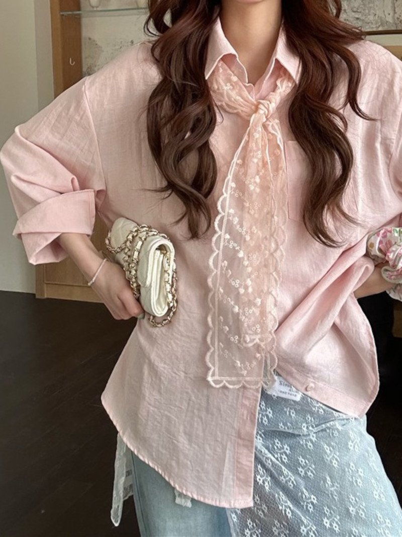 LADY LIKE レースストール付ゆったりシャツ ディアベル トップス シャツ・ブラウス ホワイト ブルー ピンク