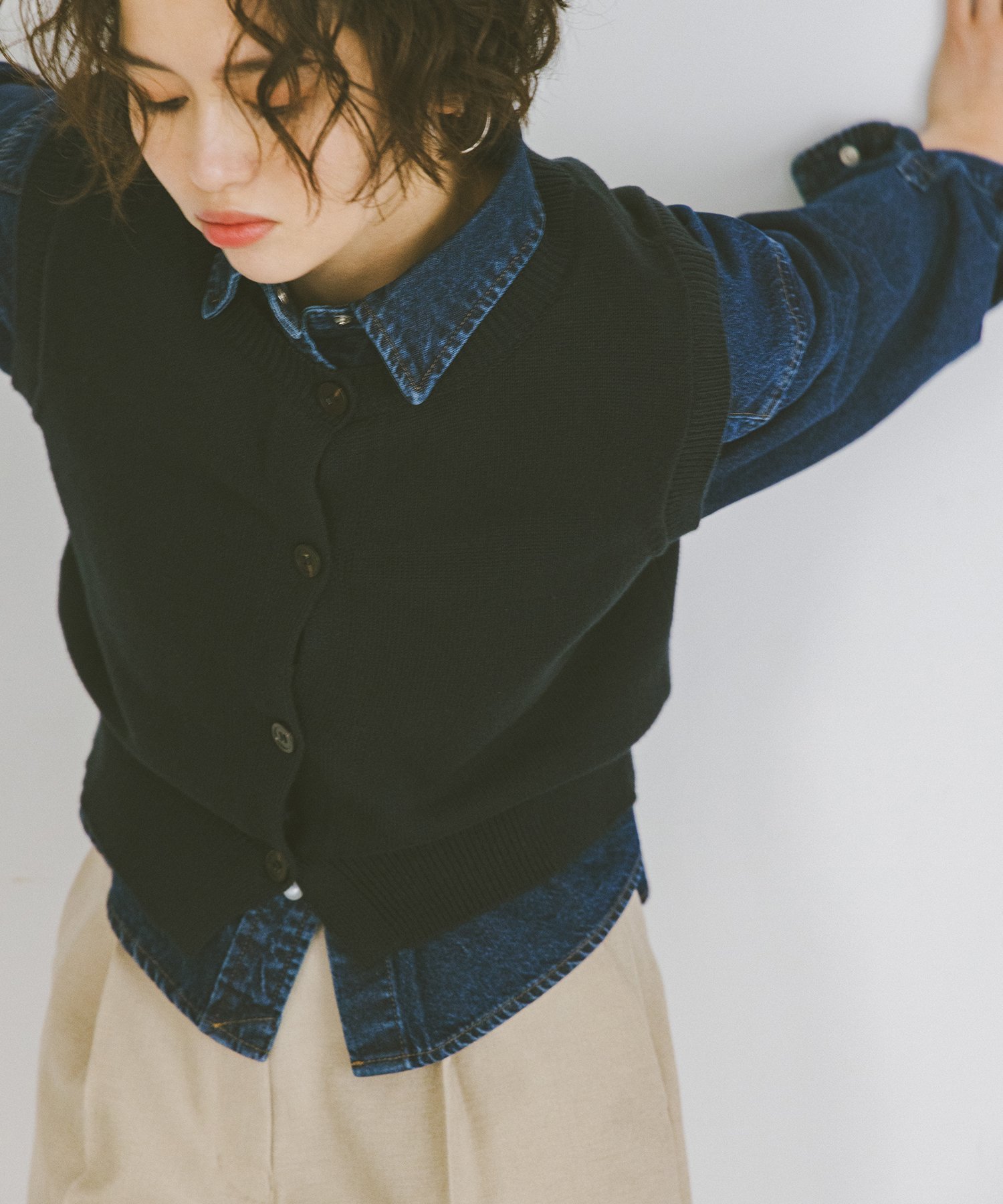 【SALE／50%OFF】NATURAL BEAUTY BASIC ＜N.＞コンパクトニットベスト ナチュラルビューティベーシック トップス ニット ブルー ホワイト ネイビー【送料無料】