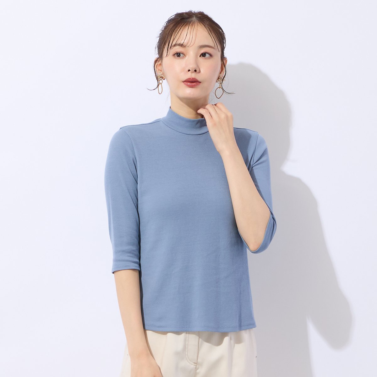 Liliane Burty Eclat 【洗える・接触冷感】綿100%ハイネック 七分袖Tシャツ リリアンビューティ エクラ トップス カットソー・Tシャツ ホワイト ブラック