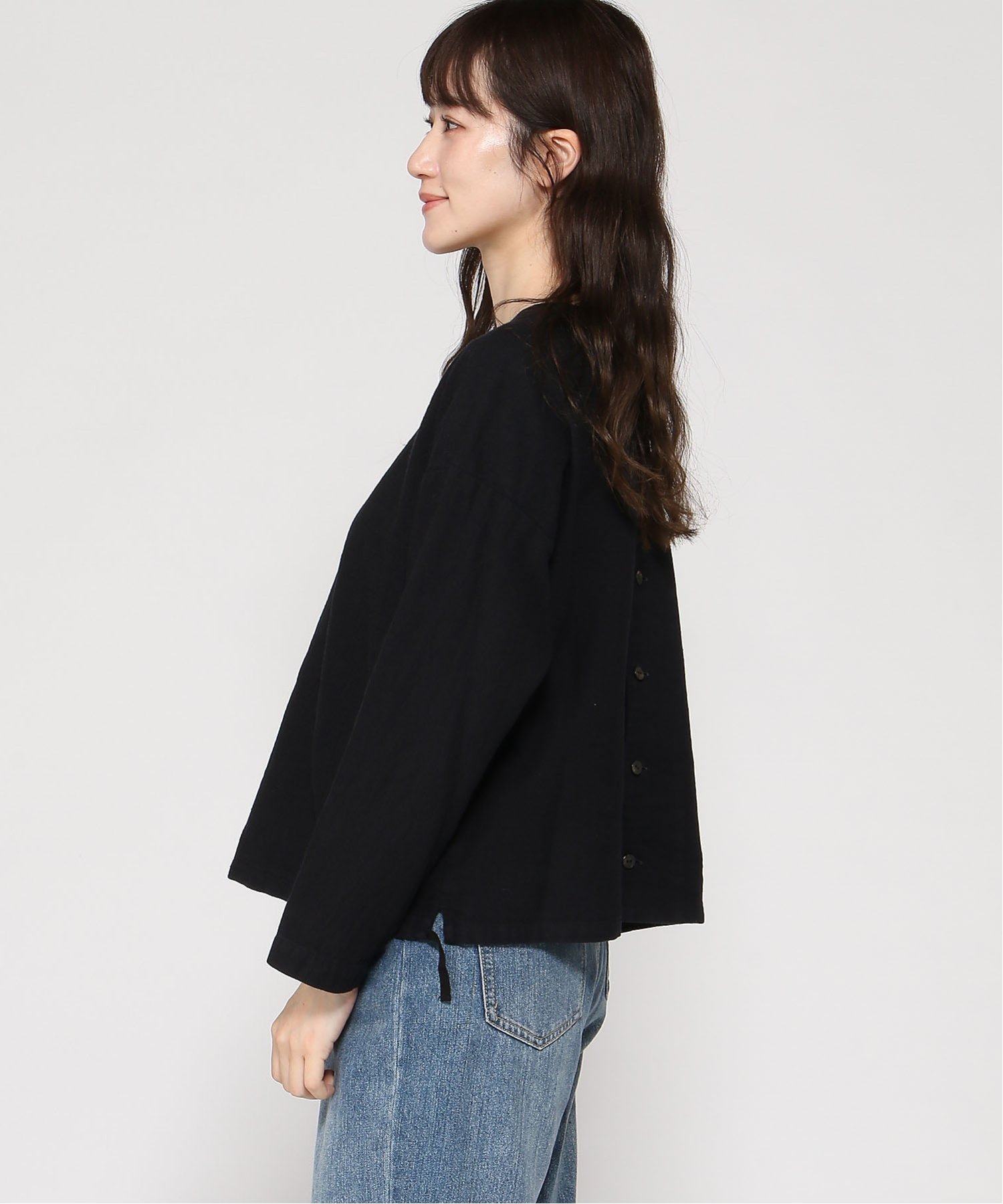 pas de calais 綿麻ネップワッシャーツイル2wayブラウス パドカレ トップス シャツ・ブラウス ベージュ ネイビー