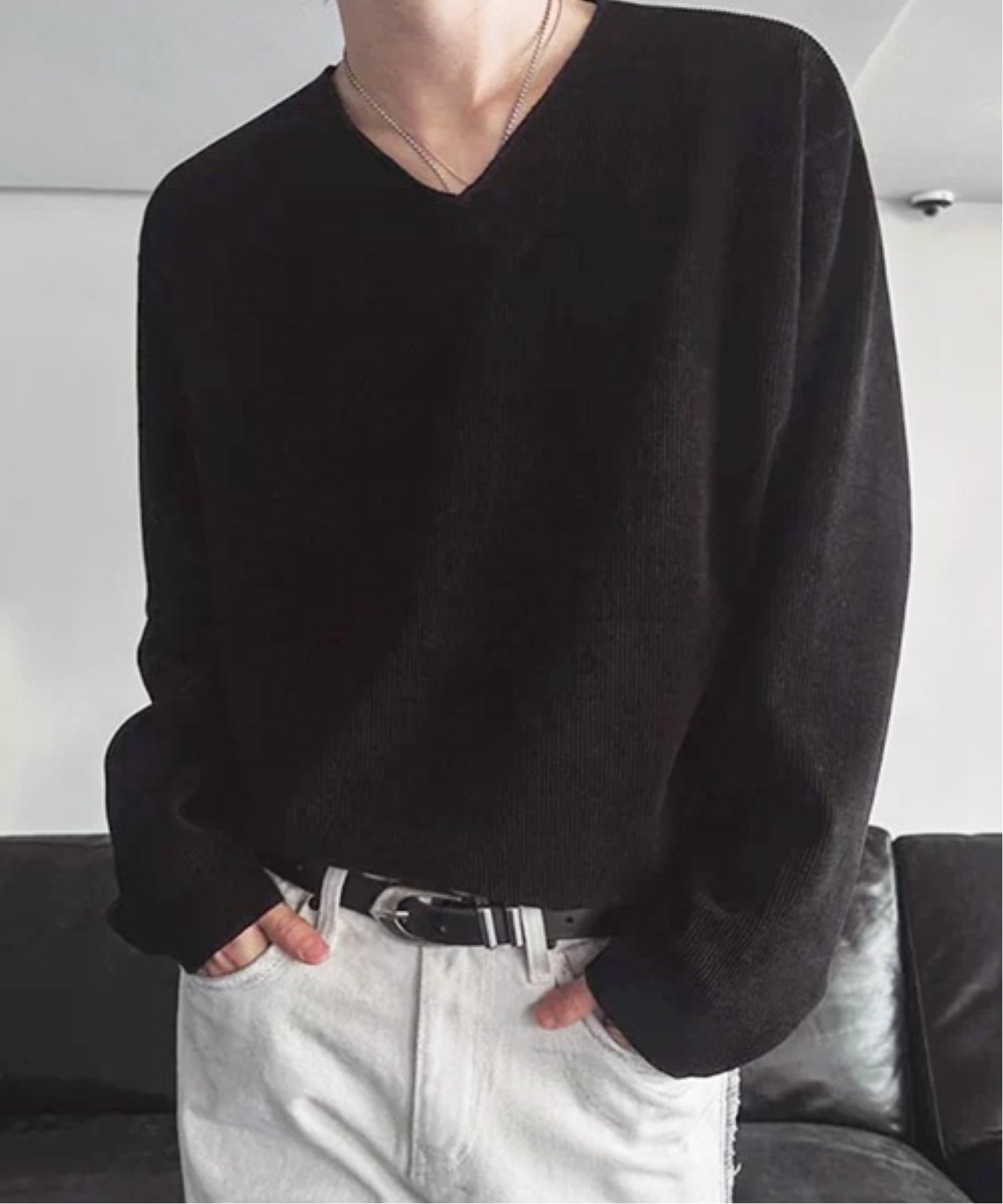 NOWLE NOWLE/(M)【NOWLE】Vネック リブテクスチャー ロングスリーブ Tシャツ カットソー チェルカ トップス カットソー・Tシャツ ブラウン ブラック