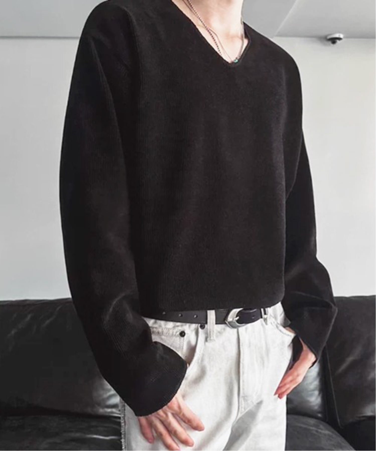 NOWLE NOWLE/(M)【NOWLE】Vネック リブテクスチャー ロングスリーブ Tシャツ カットソー チェルカ トップス カットソー・Tシャツ ブラウン ブラック