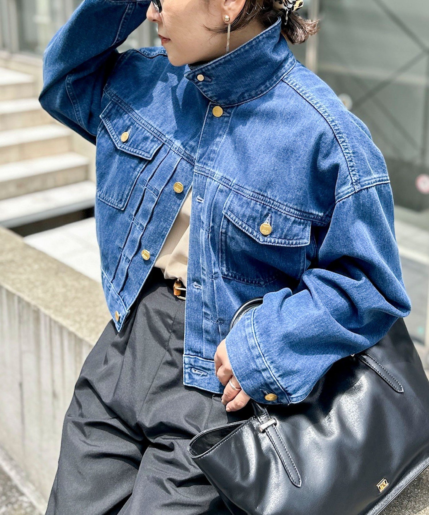 Rie Miller 【RM denim】バックひねりデザインショート丈Gジャン ノーリーズ ジャケット・アウター デニムジャケット ブルー