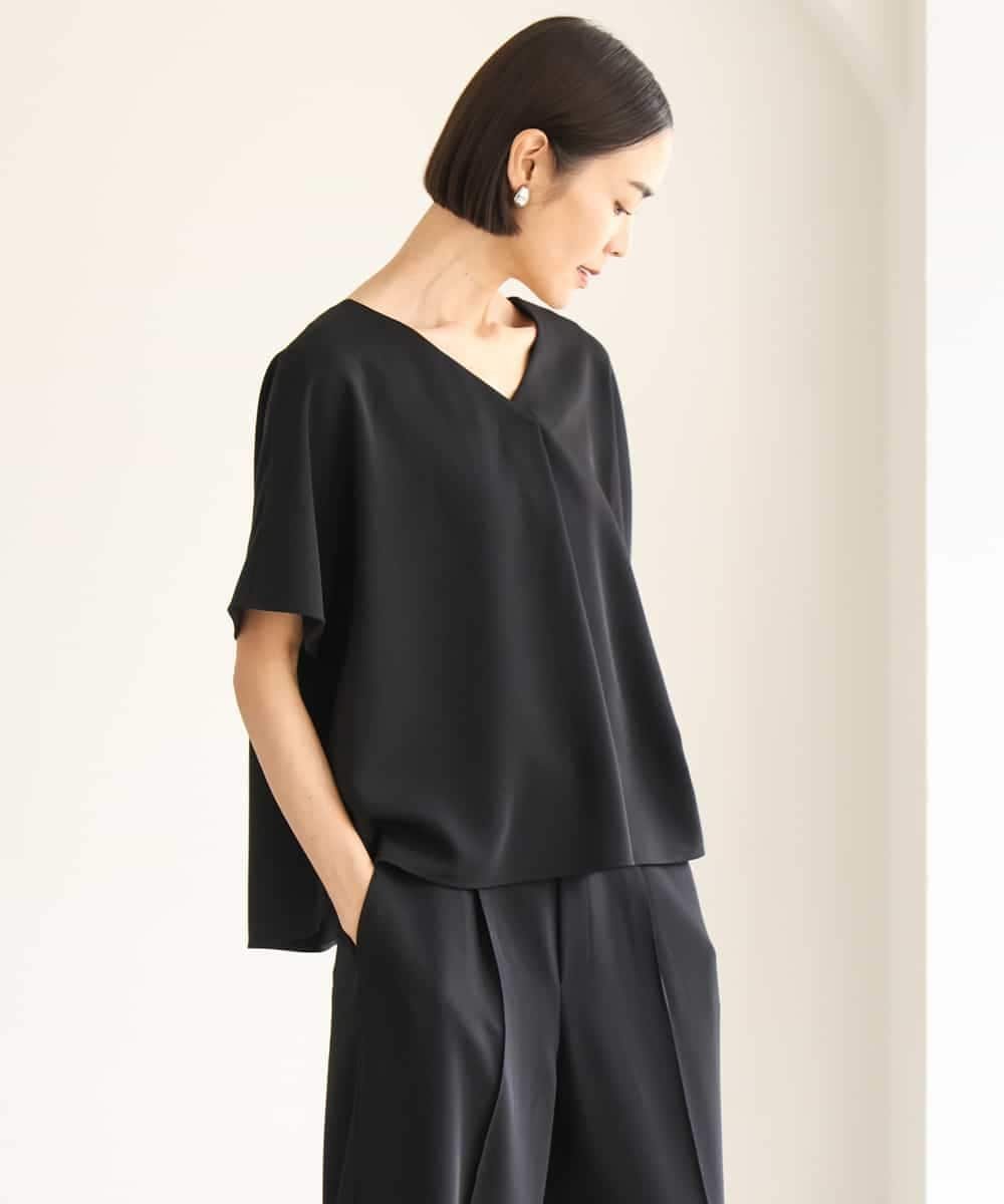 MICHEL KLEIN [セットアップ対応]Vネックフレアブラウス ミッシェルクラン トップス シャツ・ブラウス ブラック