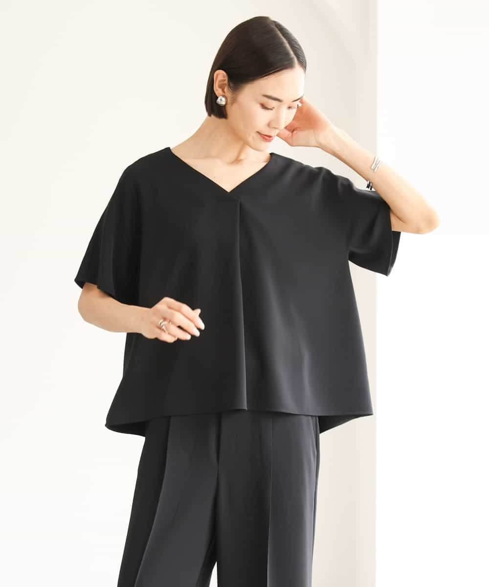 MICHEL KLEIN [セットアップ対応]Vネックフレアブラウス ミッシェルクラン トップス シャツ・ブラウス ブラック