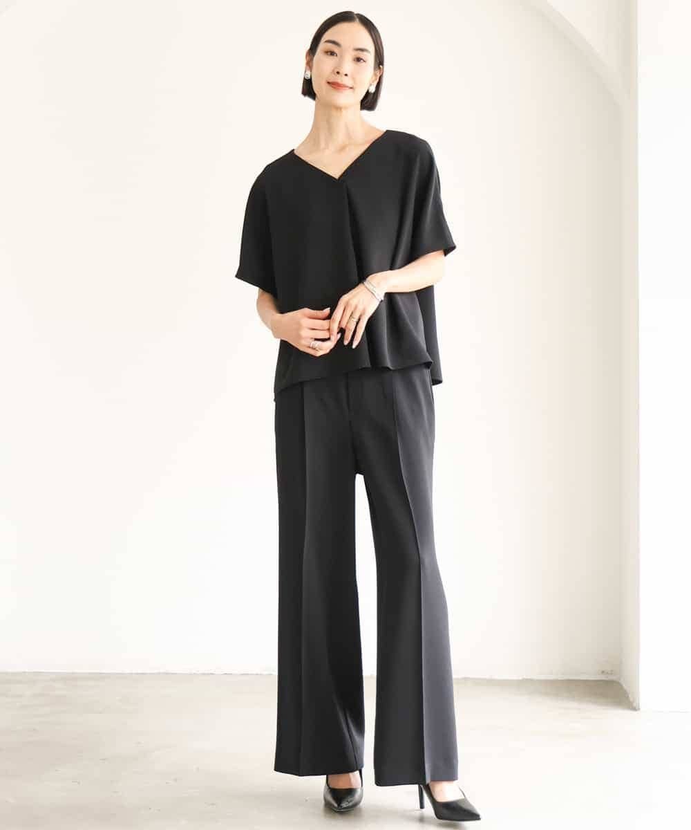 MICHEL KLEIN [セットアップ対応]Vネックフレアブラウス ミッシェルクラン トップス シャツ・ブラウス ブラック