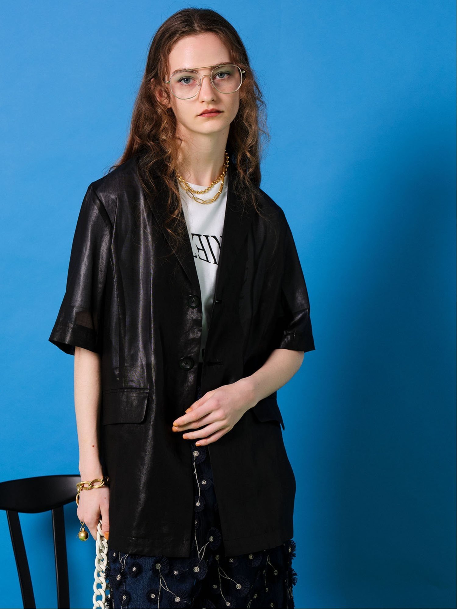 【SALE／30%OFF】MAISON SPECIAL シアーバックオープンジャケット メゾンスペシャル トップス シャツ・ブラウス ブラック ブルー グレー オレンジ【送料無料】のサムネイル