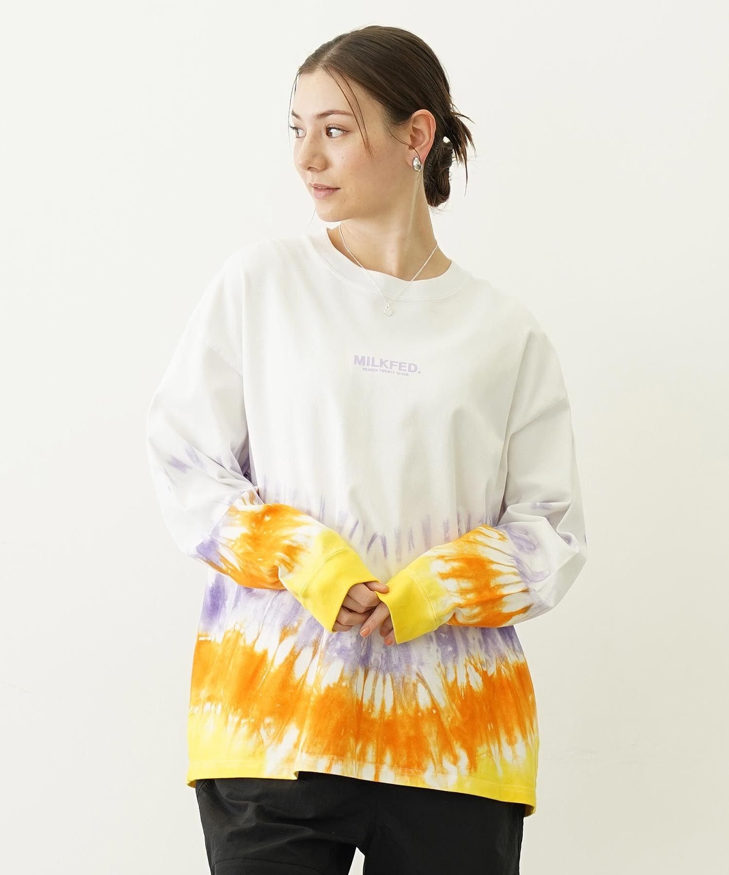 MILKFED. TIE DYED JAGGED PATTERN L/S TEE ミルクフェド トップス カットソー・Tシャツ ネイビー ホワイト