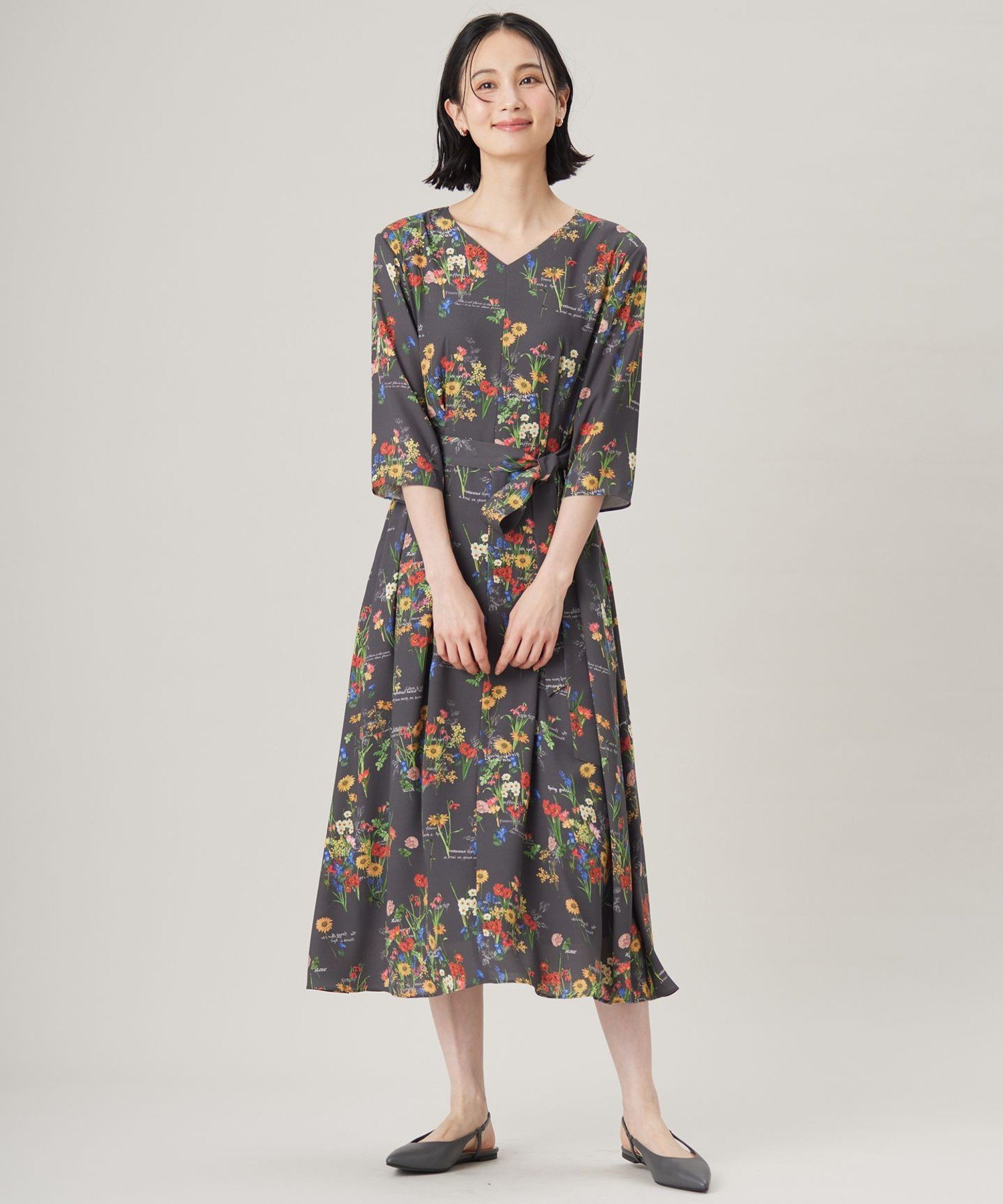 【SALE／30%OFF】自由区 L 【洗える】フラワーガーデンプリント ワンピース ジユウク ワンピース・ドレス ワンピース【送料無料】